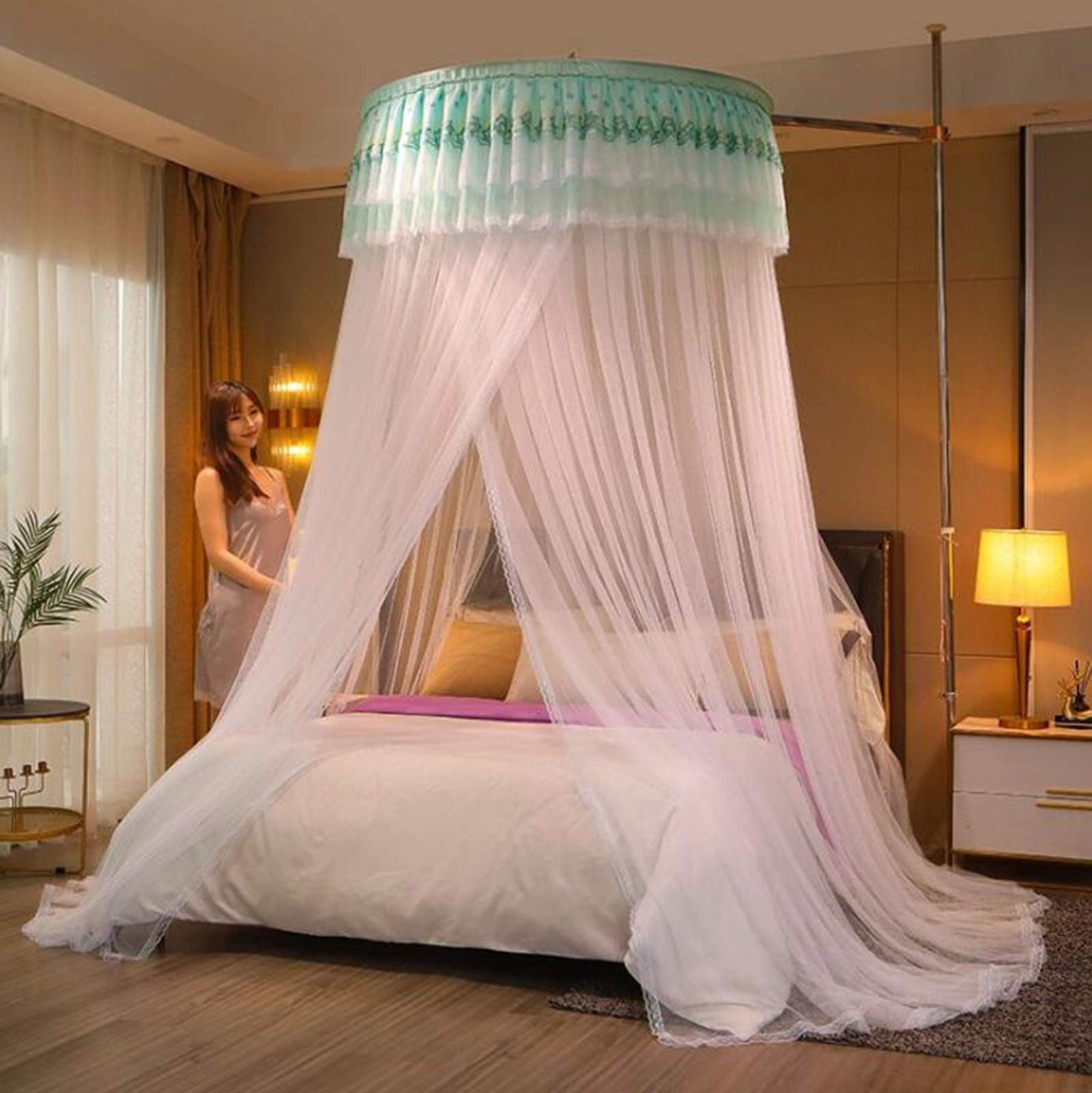 Dome mosquito nets, heaven and earth poles, dome mosquito nets with brackets, ceiling pattern nets, floor-standing princess wind round ceiling patterns, multi-function ceiling indoor mosquito nets, 1.