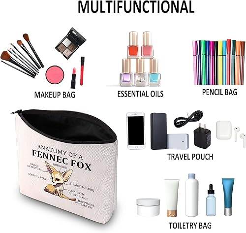 Miniatura 6 de G2TUP Fennec Fox Gift Anatomy Of A Fennec Fox Bolsa de maquillaje Fennec Fox Lover Bolsa de cosméticos Fennec Fox Theme Gift Zipper Bolsa de viaje,