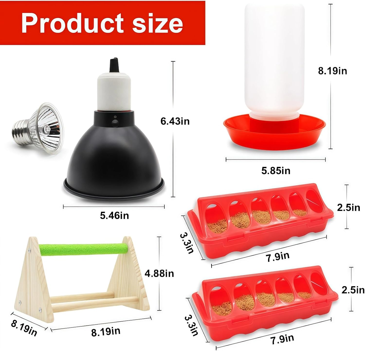 Chick Feeder and Waterer Kit with 75W Heat Lamp, Starter Kit for Brooder, Baby Chicken Supplies for Baby Chick, Duck and Quail