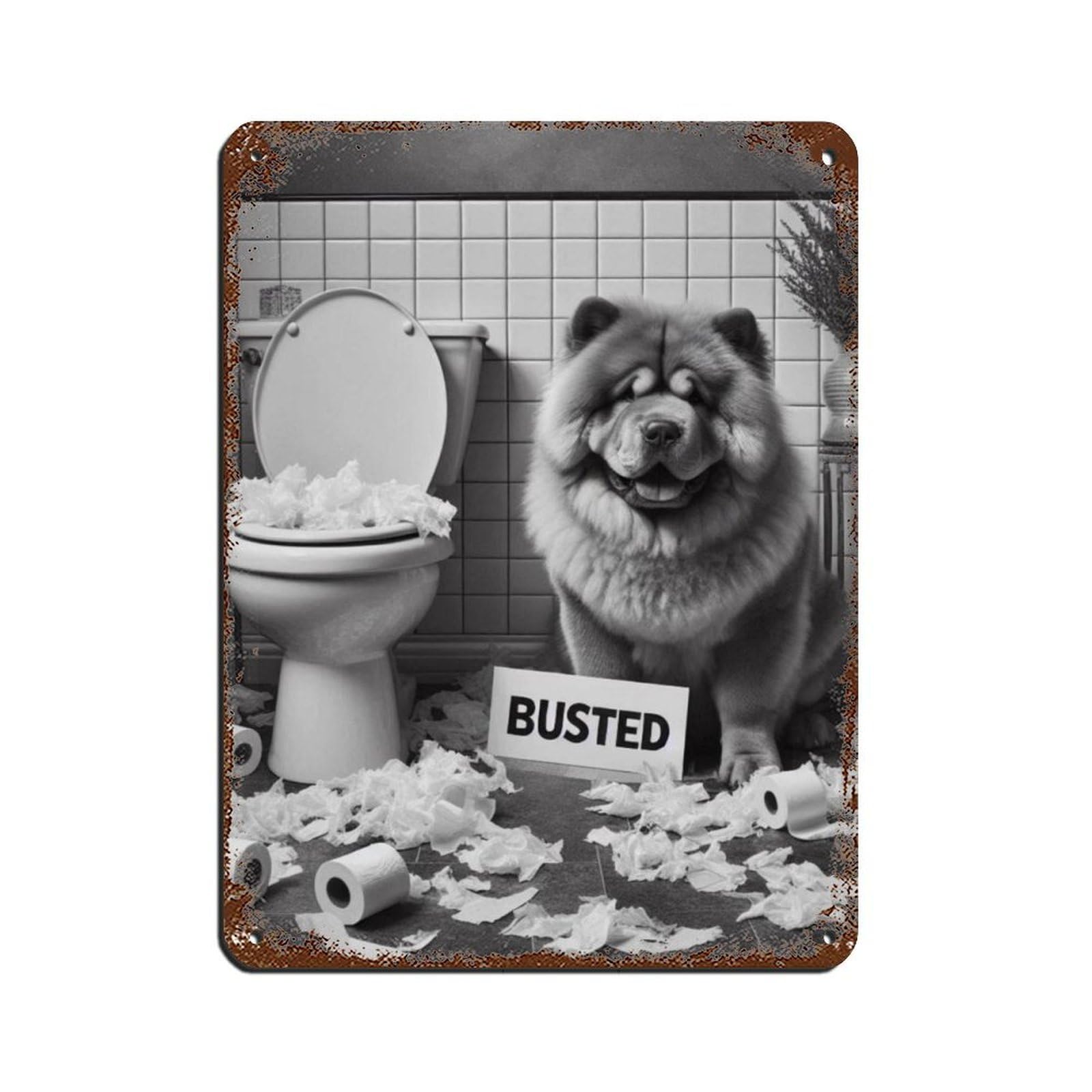 Bad Chow Chow Dog Bathroom Art Retro Poster Metal Tin Sign Chic Art Retro Iron Painting Bar People Cave Cafe Family Garage Poster Wall Decoration 12x16inch(30x40cm)