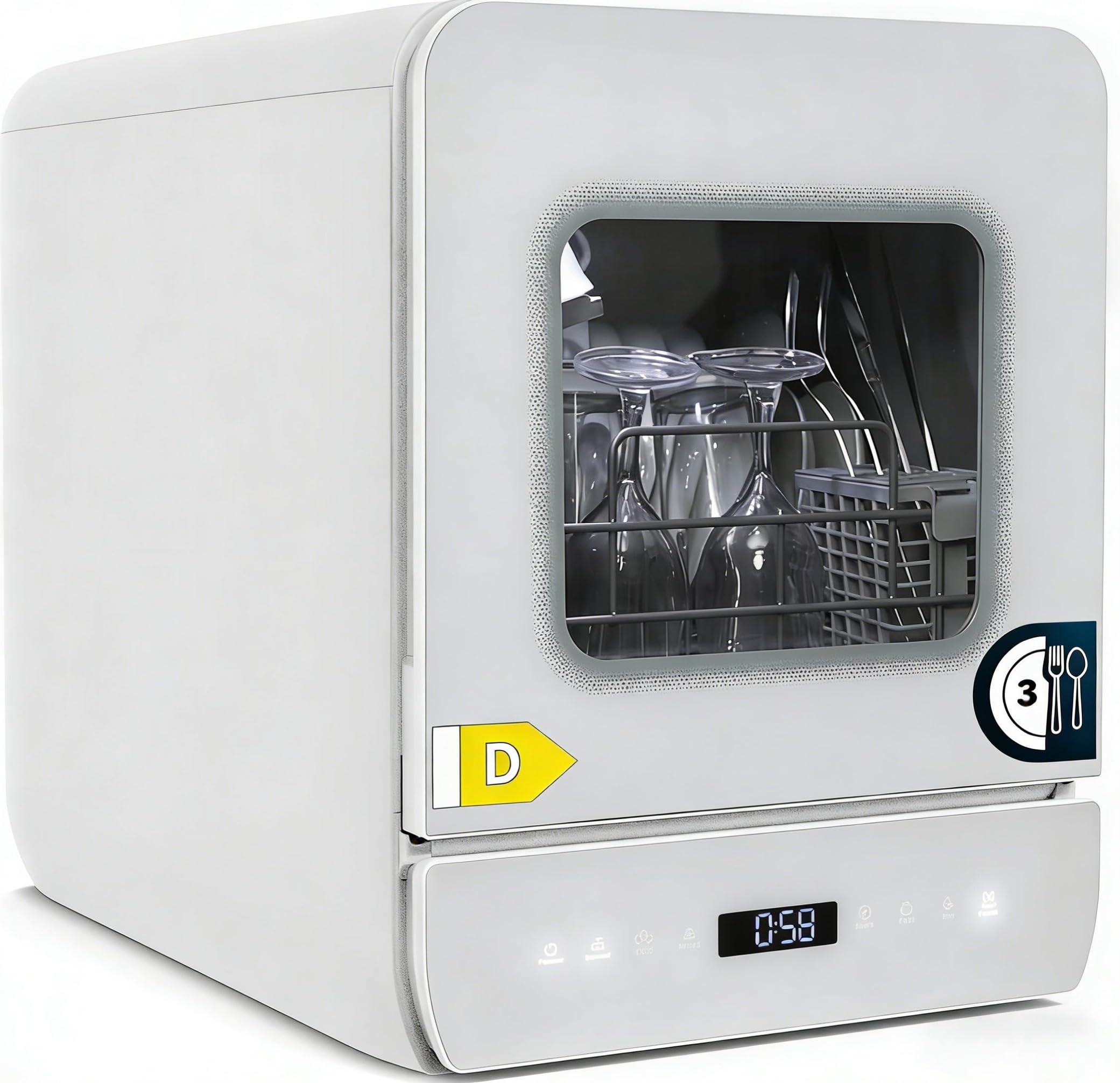 YU YUSING Mini Lave-vaisselle Compact 7 Programmes 37cm, Portable 3 Couverts, Réservoir 4.8L, Écran LED