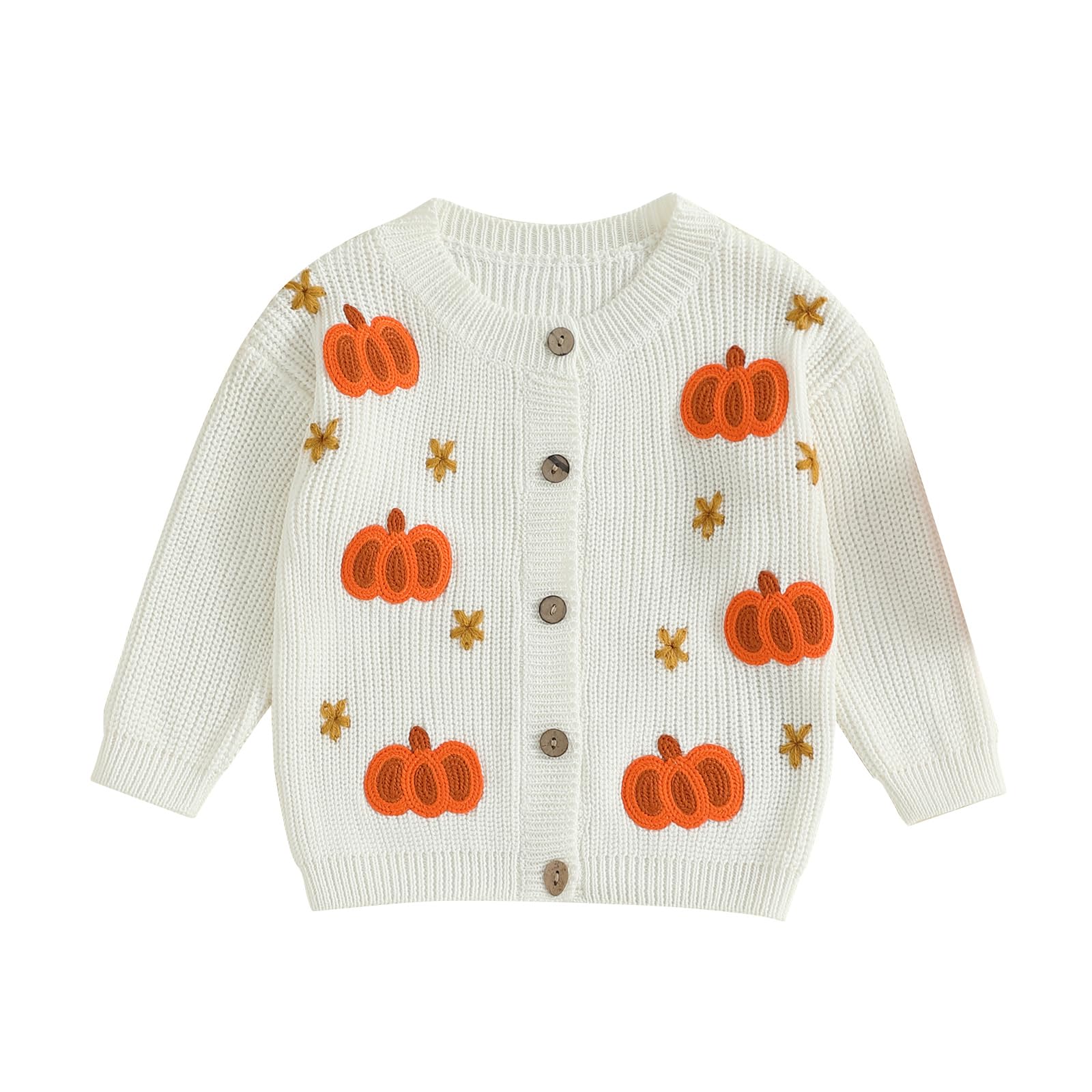 LSFYSZD Baby Cardigan Hooded Sweater Newborn Infant Girl Boy Warm Coat Knit Outwear Light Weight Jacket (Pumpkin-White, 18-24 Months)