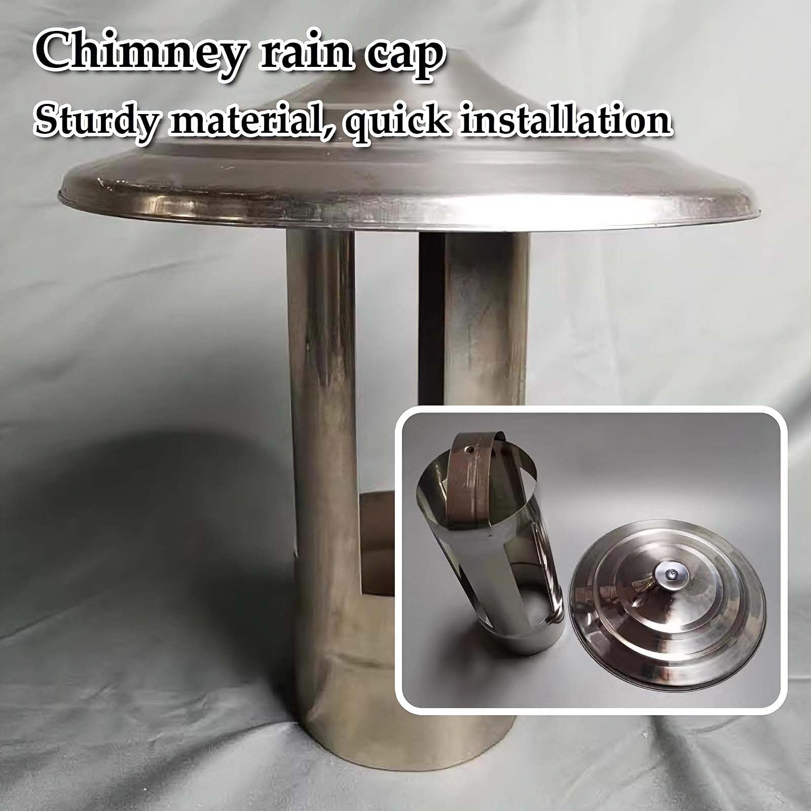 Comignolo Antivento Antipioggia in Acciaio Inox Tappo Rotondo di Sfiato per Esterni Cappello Antipioggia Camino Adatto per Tubi Esterni(10cm/3.94in)