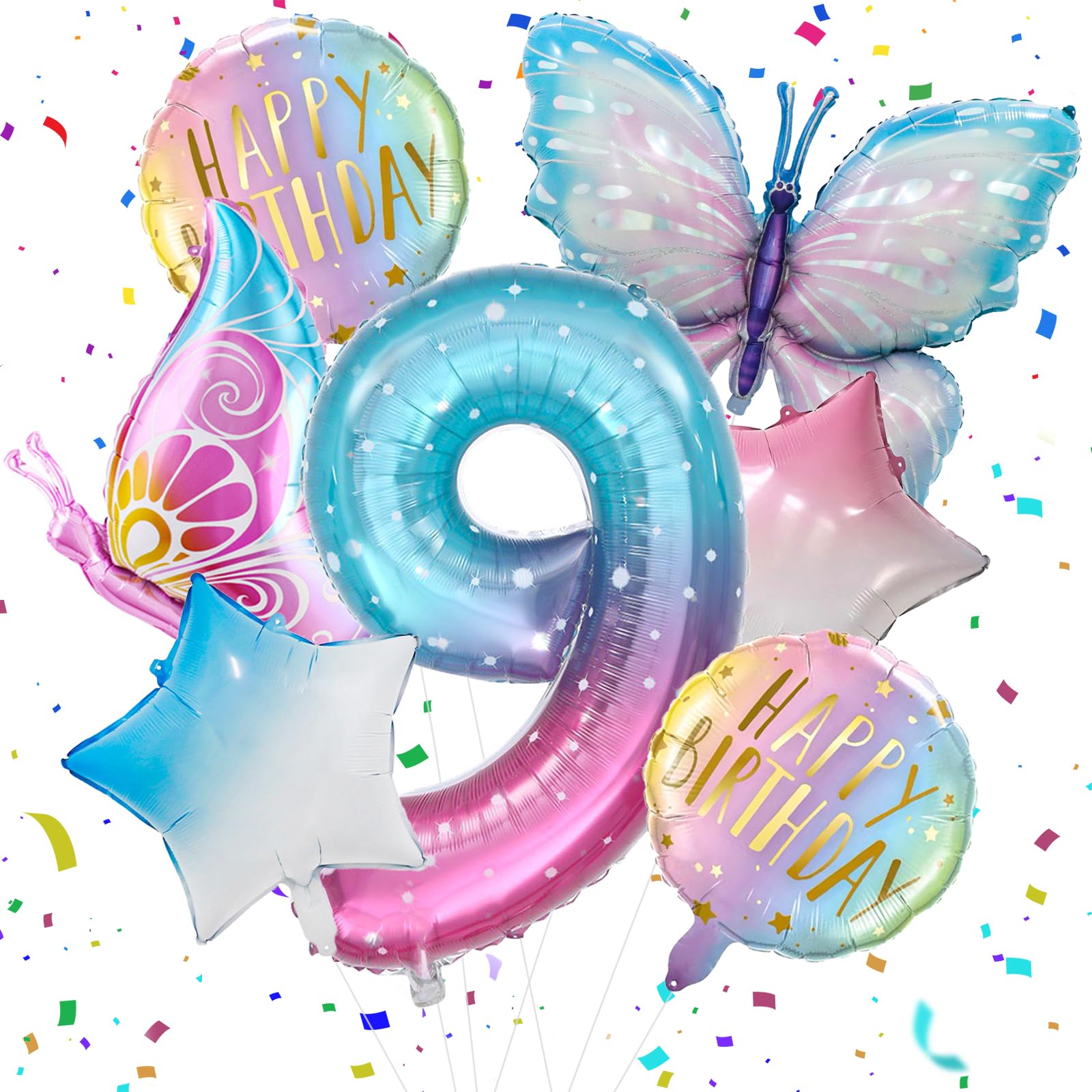 Zlongron butterfly balloon 9 year old birthday pary decorations, 40 inch number 9, gradient pink color butterfly balloon suitable for theme pary