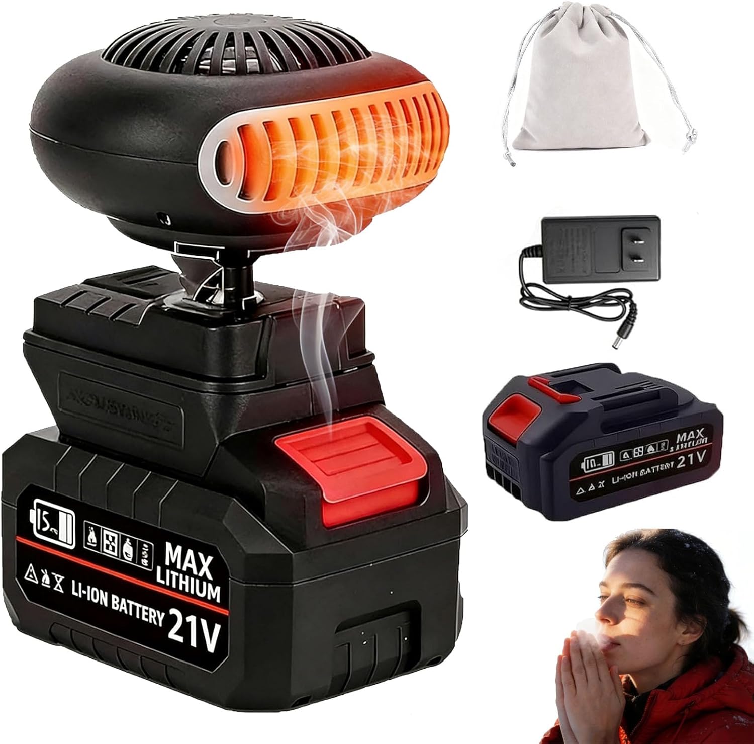 Battery Powered Space Heater, Battery Operated Heaters For Indoors, Dual USB, With 3000mah Rechargeable Batteries, Wireless, Portable, Silent, And Anti-Tilt Design For Cars/Camping (5-cell)