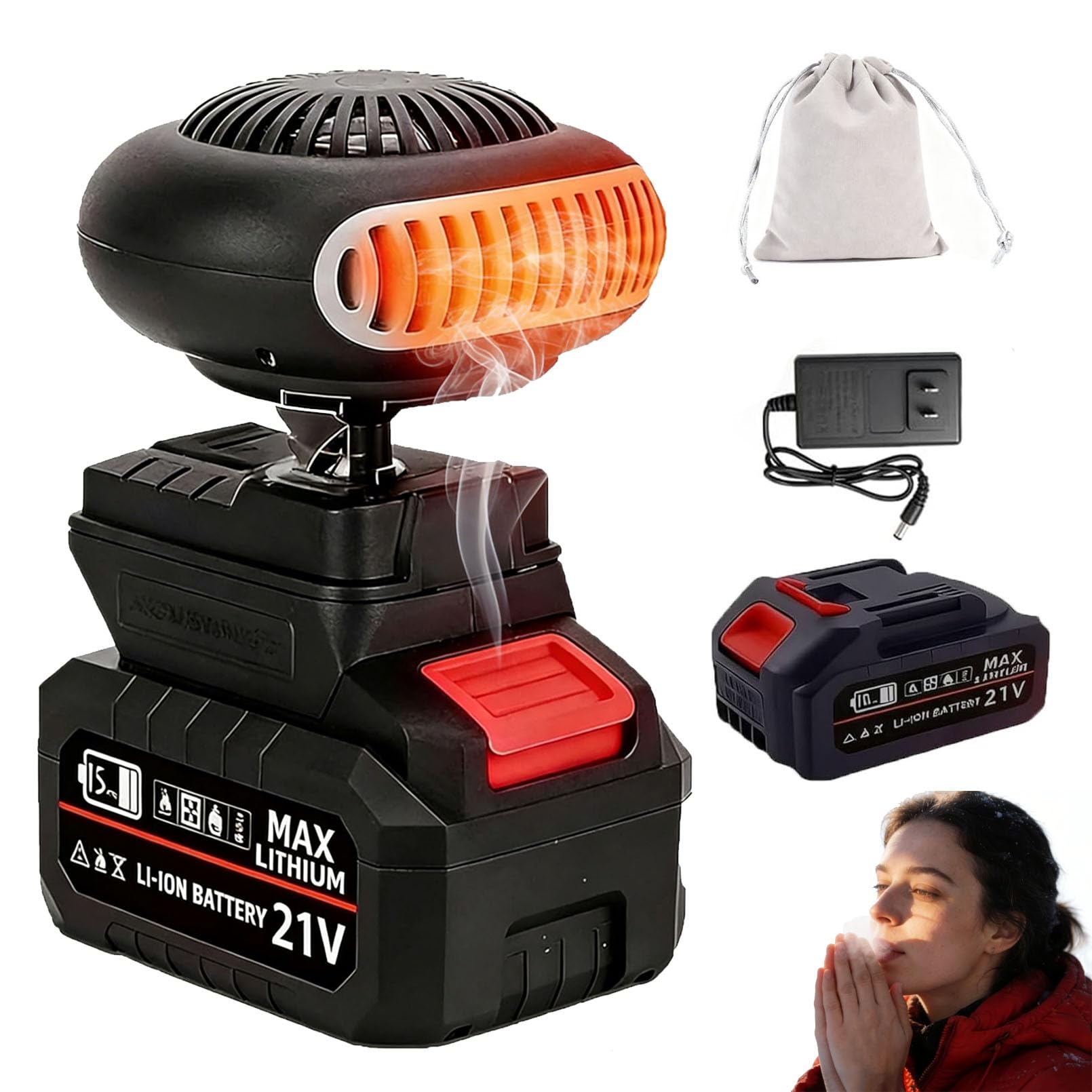 Battery Powered Space Heater, Battery Operated Heaters For Indoors, Dual USB, With 3000mah Rechargeable Batteries, Wireless, Portable, Silent, And Anti-Tilt Design For Cars/Camping (5-cell *2) — view 12