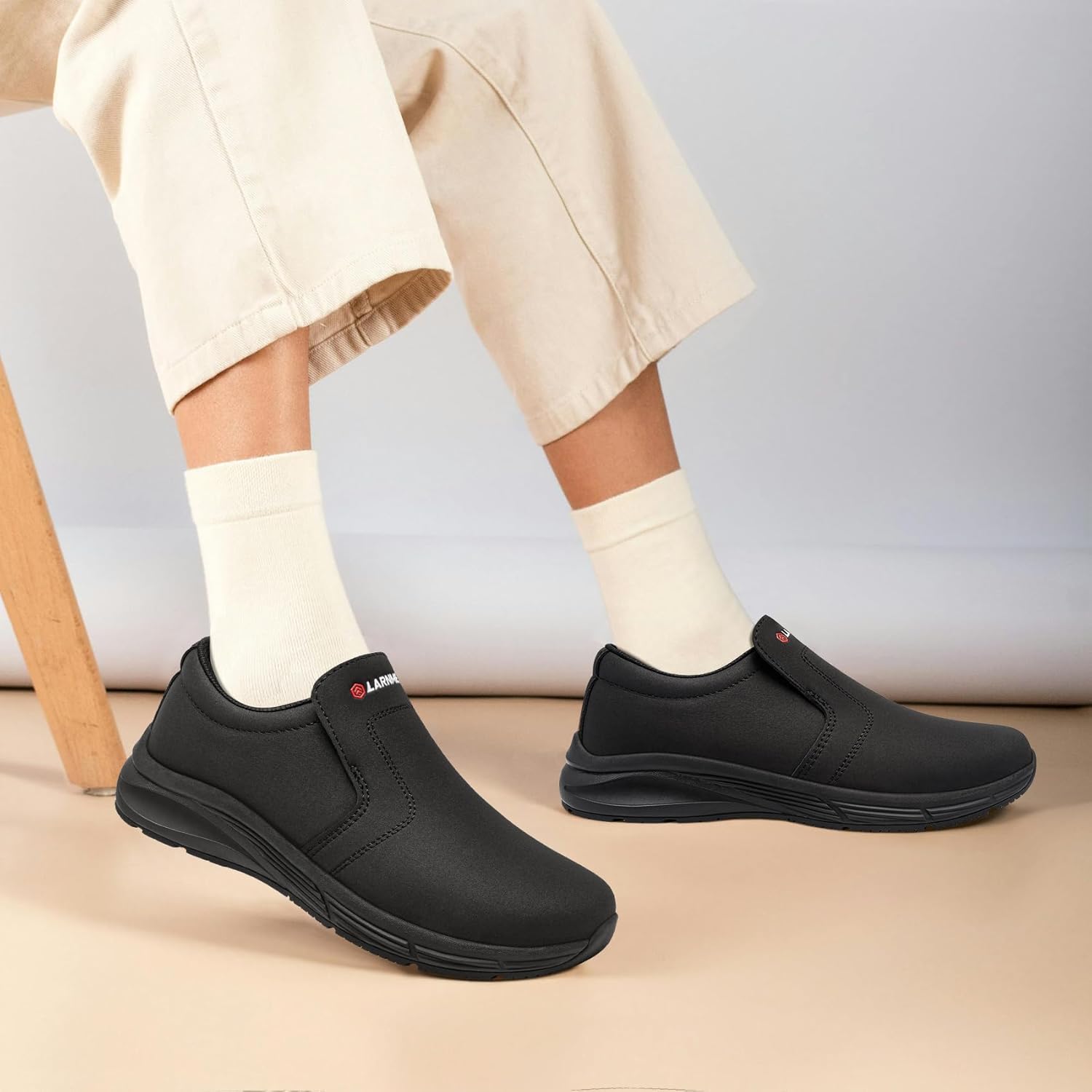 LARNMERN Non Slip Work Shoes for Womens Water Resistant Walking Sneakers Slip On Food Service Chef Kitchen Shoes - Image 2