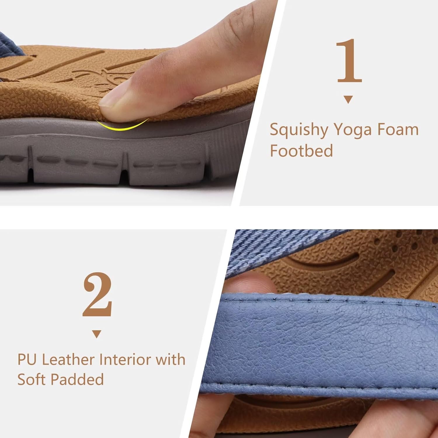KuaiLu Flip Flops Damen Weich Leder Stoff Badelatschen Yoga Matte Fußbett Sandalen Sommer Strand Zehentrenner Rutschfest Badesandalen Frauen - Image 5
