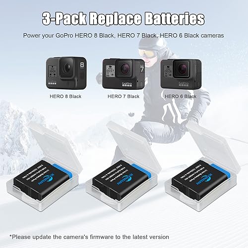 Miniatura 2 de KUNLUN Juego de 3 baterías y cargador Hero 8, compatible con GoPro Hero 8/7/6 negro, salida CC de 4.4 V