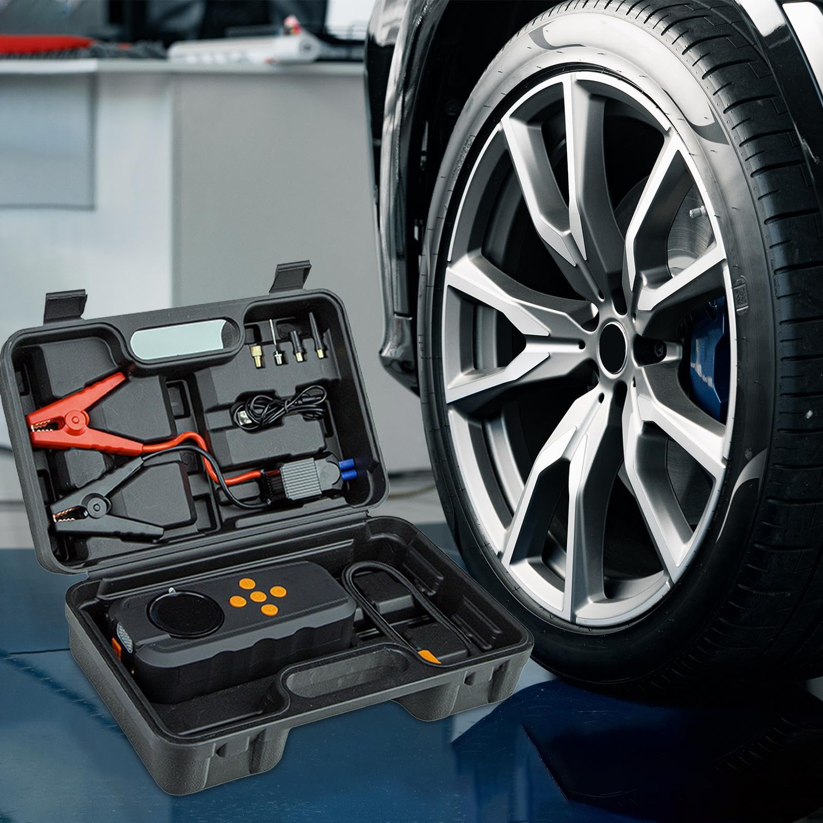 Paquete de energía de arranque | Arrancador portátil para coche | Arrancador de vehículo | Bomba inflable con pantalla LED, arrancador de coche y motocicleta, cargador portátil de 12 V para