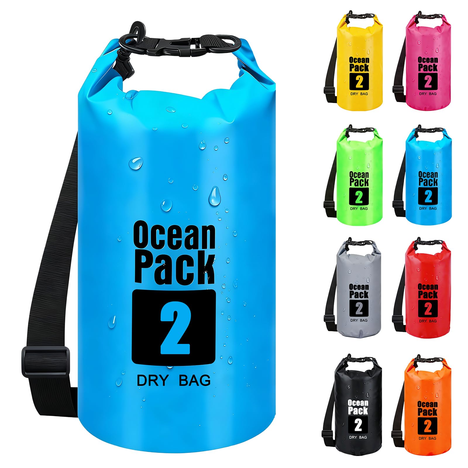 RONGZUBAT 5L Waterproof Dry Bag with Adjustable Shoulder Strap, Roll Top Dry Sack, Lightweight Waterproof Bag for Kayaking, Paddle Boarding, Boating, Beach, Swimming, Camping and Travel - Blue
