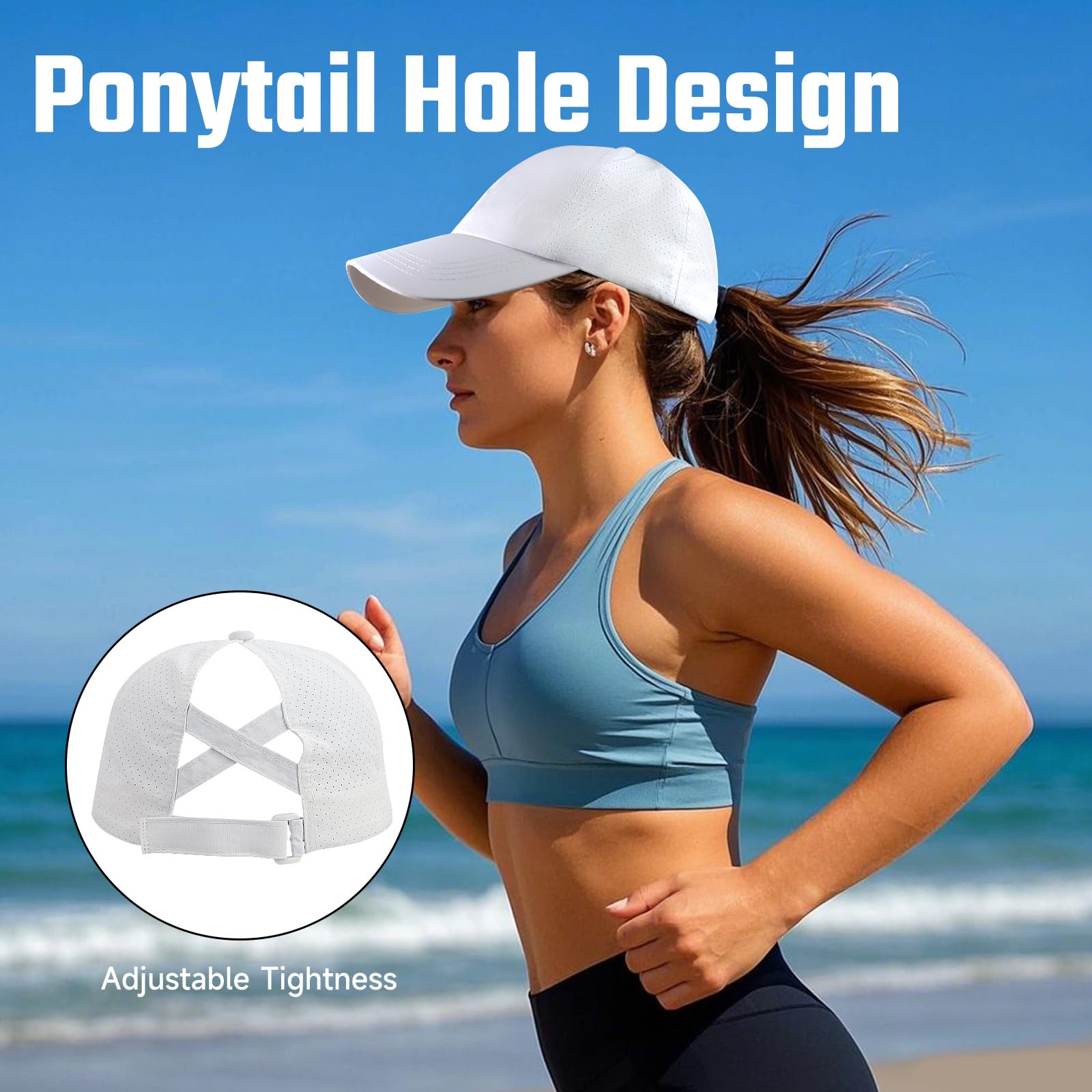 Casquette de baseball pour queue de cheval - Pour femme - En maille - Avec trou pour queue de cheval - Réglable - Respirante - Pour sports de plein air - Voyage