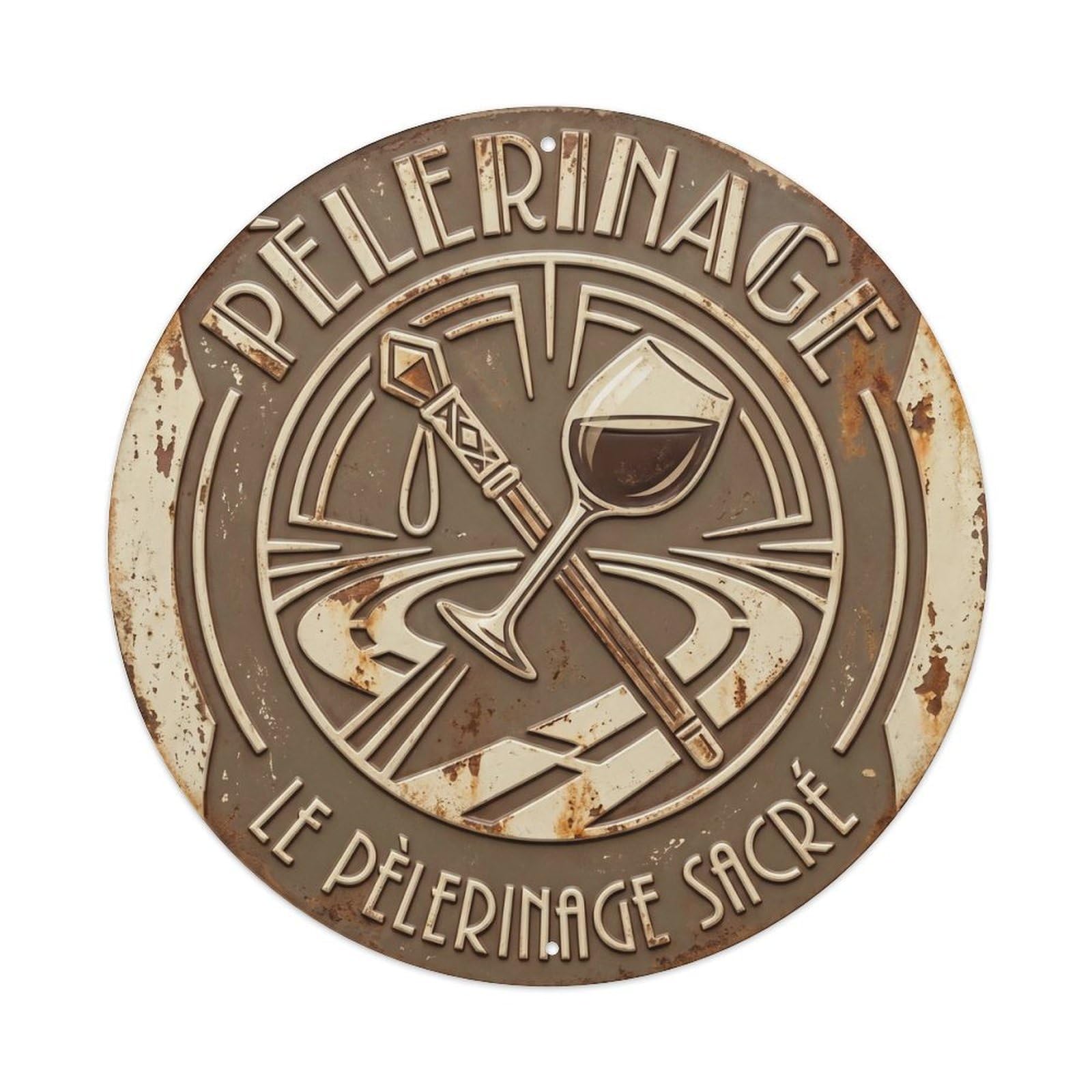 Pilgrimage Humorous Gathering Pilgrimage Metal Tin Sign Plaque Wall Decor for Cafe, Club Bar, Office, Home Garden Round Metal Poster 8x8Inch