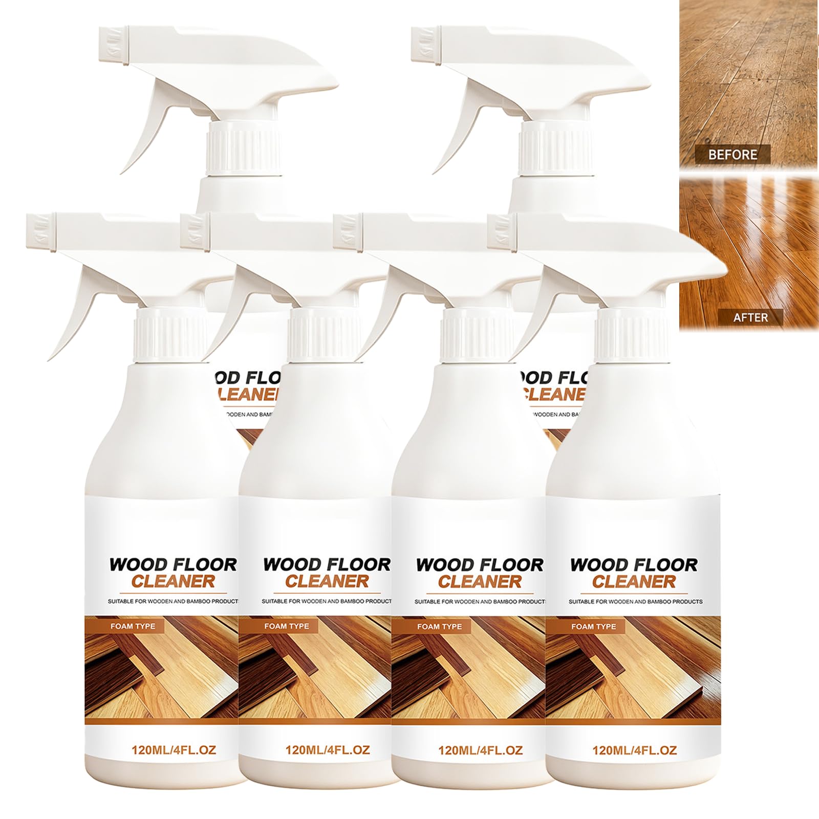 Holzboden-Reinigungsschaum, Quick Shine Bodenreiniger, Tiefenreinigung für Hartholz, Bambus, Laminat und Möbel, schnell trocknend, keine klebrigen Rückstände, sicher für Kinder und Haustiere (6 Stück)