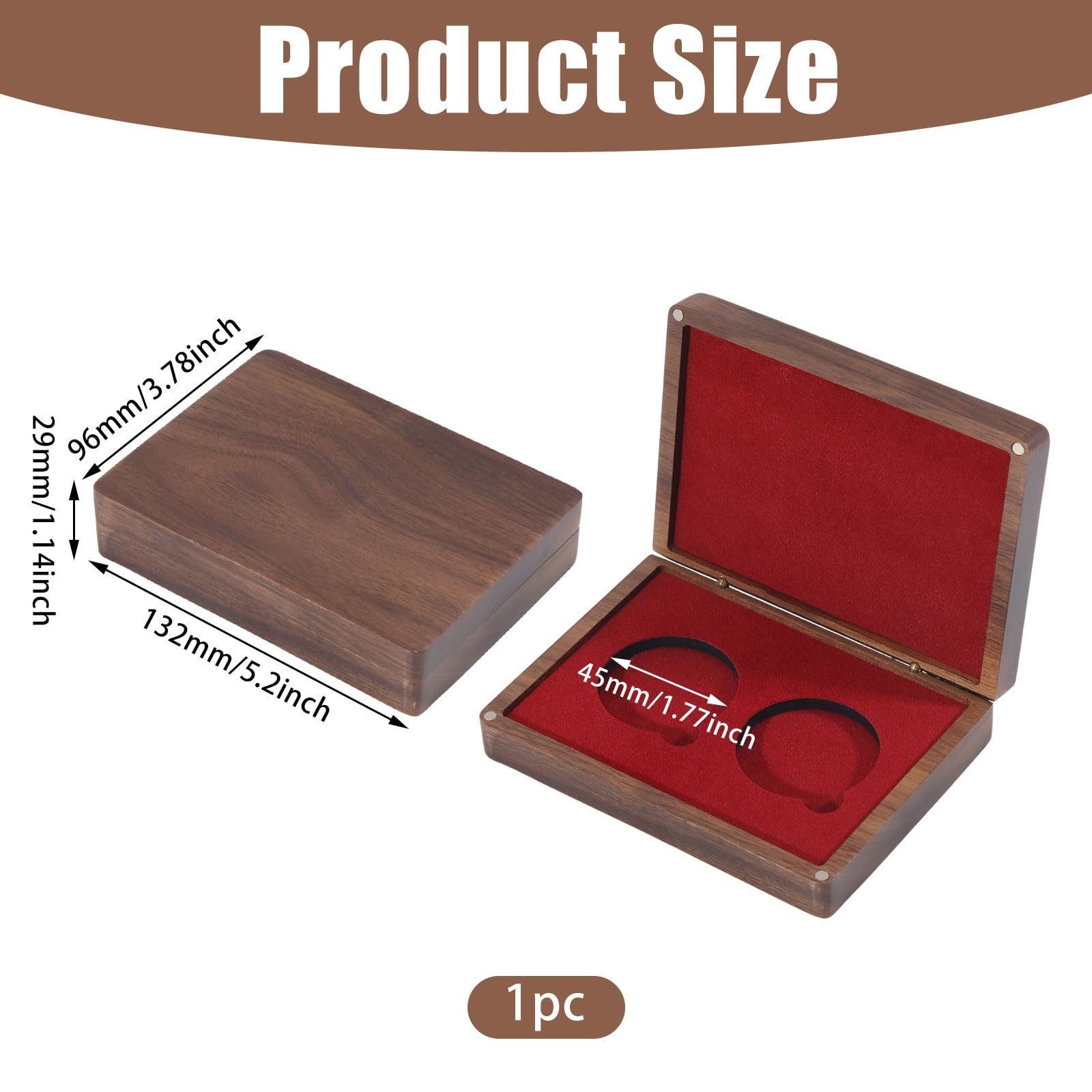 beinkmake Dual-slot Wooden Coin Display Case Complete Set Matched by Red Velvet Insert for Silver Coins Challenge Coins and Collector Display Ideal Coin Collector Gift - Image 2