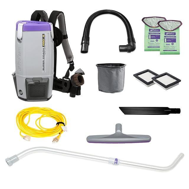 ProTeam Super Coach Pro 6 Backpack Vacuum Commercial with Telescoping Wand Tool Kit 6 Quart Corded 107310