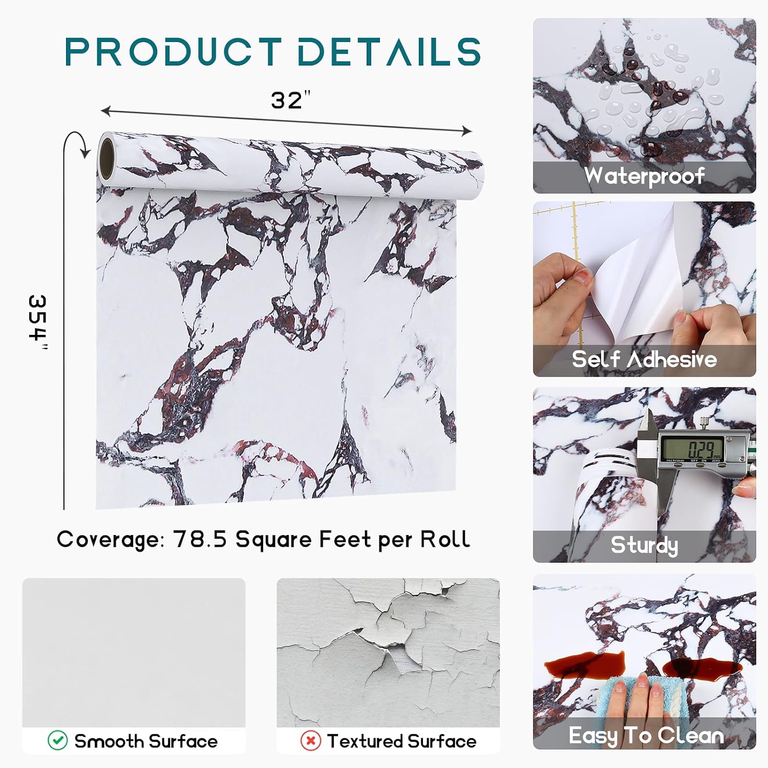 VEELIKE 354''x32'' Wide White Purple Marble Contact Paper for Countertops Waterproof Kitchen Countertop Peel and Stick Marble Wallpaper Removable Adhesive Vinyl Countertop for Bathroom Table Walls