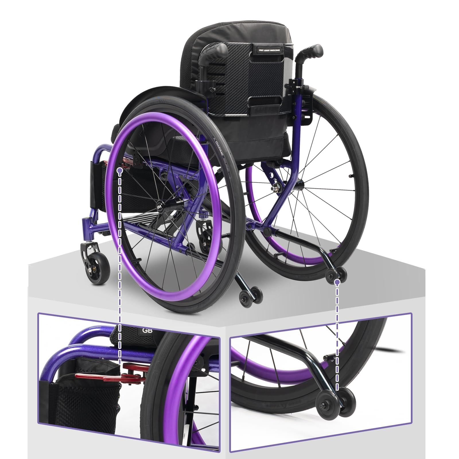 Silla de ruedas deportiva y de ocio, silla de ruedas plegable manual, silla de ruedas de aleación de aluminio con frenos de mano y ruedas traseras de liberación rápida, capacidad de peso de 220 libras