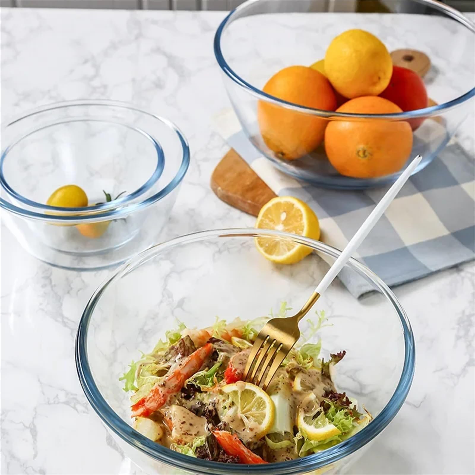 Salatschüssel 2 stücke Transparente Glas Salat Schüssel Extra Große Nudel Ramen Kreative Schalen Mikrowelle Suppe Reis Hause Küche Werkzeuge Für Die Küche(1600ml)