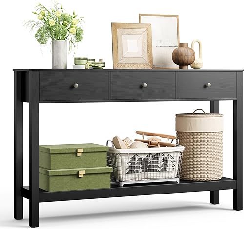 Miniatura 13 de Gizoon - Mesa de consola con 2 cajones, mesa de entrada de 2 niveles de madera con estantes de almacenamiento, mesa de sofá de 39" de ancho con