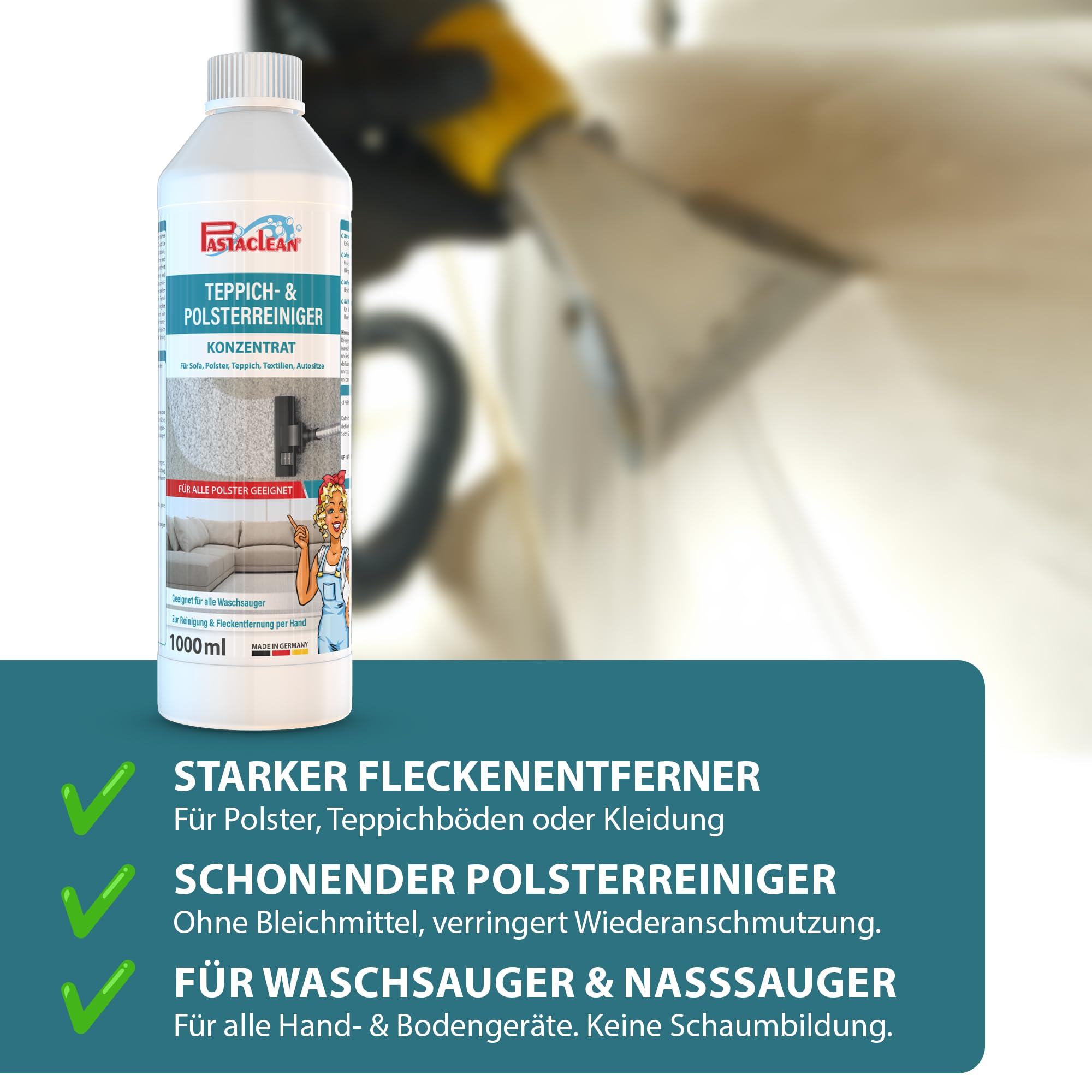 Pastaclean® 3 l, detergente concentrato per tappezzeria, per divano, tappezzeria, tappeti, tessuti, sedili auto, per aspirapolvere e aspirapolvere bagnato