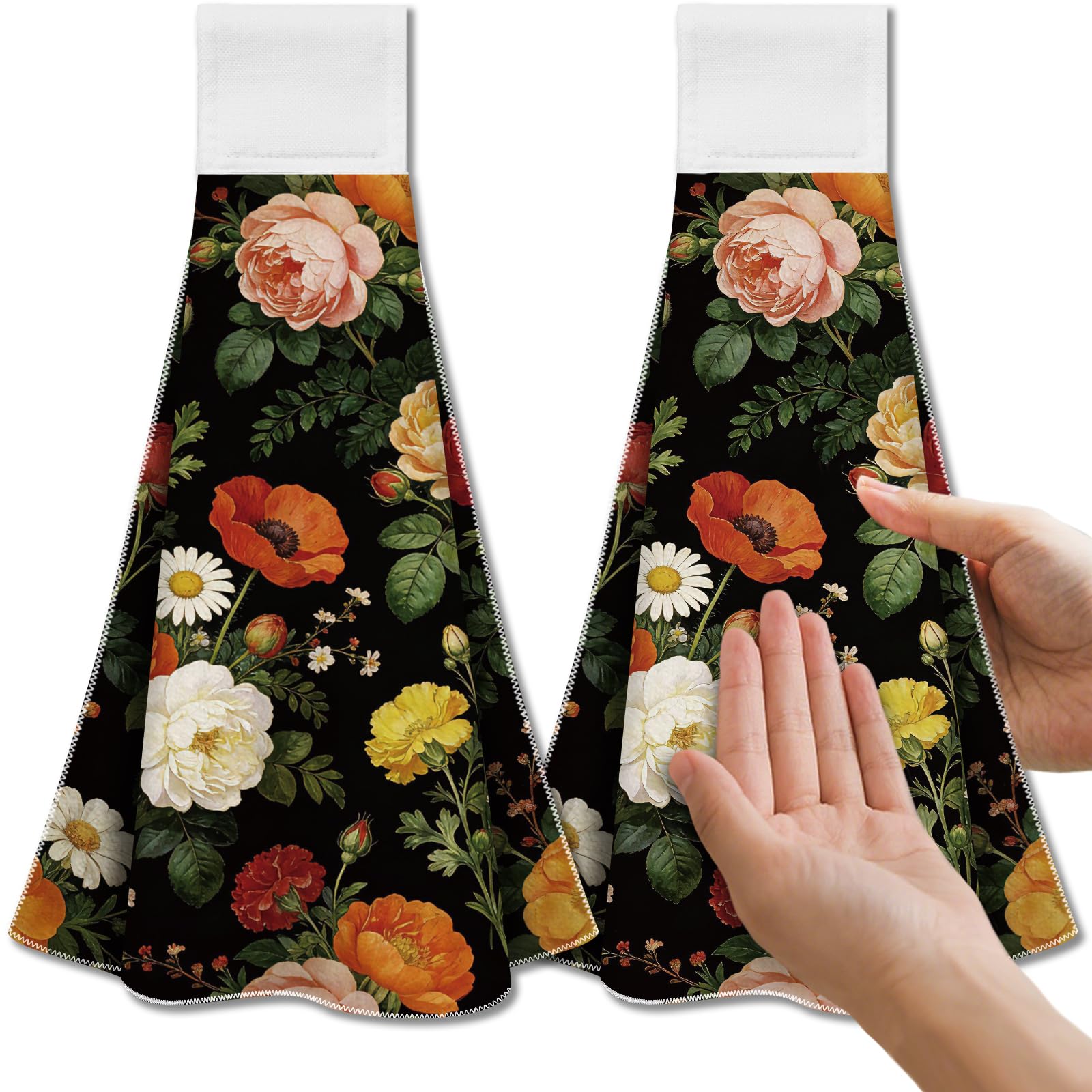 CUTHOLLOW 2 Pcs Vintage Flower Hanging Kitchen Towels with Loop