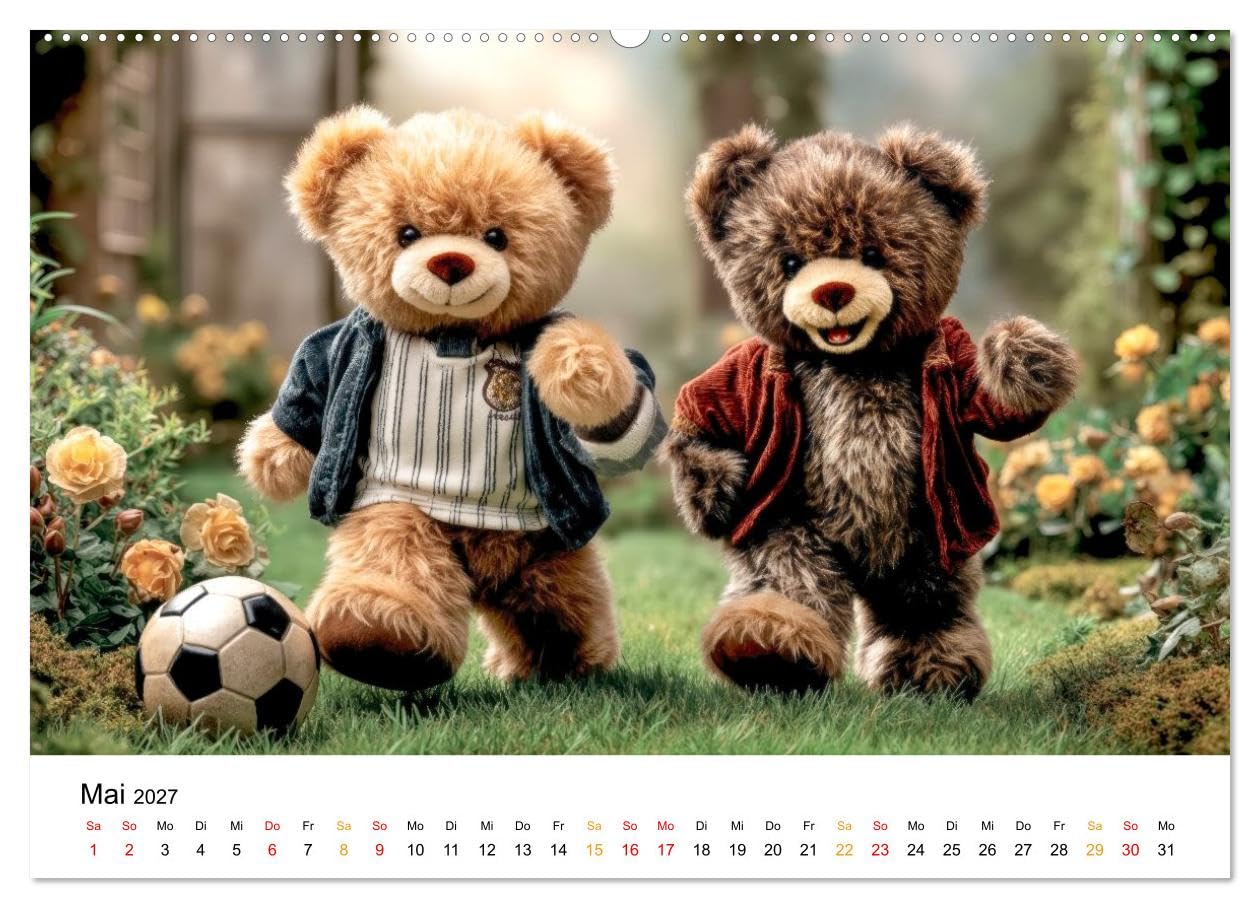 Teddybären - im Doppelpack durchs Jahr (hochwertiger Premium Wandkalender 2027 DIN A2 quer), Kunstdruck in Hochglanz: Zwei kleine Fellfreunde meistern das große Leben. (CALVENDO Tiere)