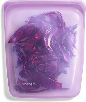 Premium Silicone Reusable Food Storage Half Gallon Bag, Purple, Microwave, Sous Vide, Dishwasher, Oven and Freezer Safe, BPA Free, Leak-free, Eco-friendly, 64 Oz