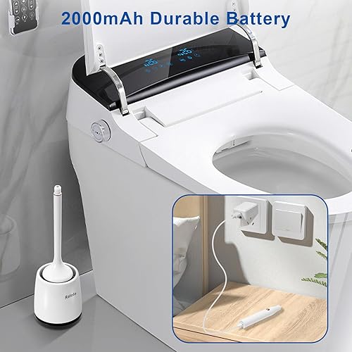 Miniatura 5 de Cepillo eléctrico para inodoro, cepillo de inodoro de silicona, juego de cepillo y soporte con soporte ventilado, cepillo de inodoro, de pie,