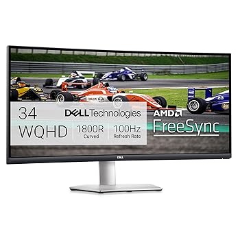 Dell S3422DW 34 Inch WQHD (3440x1440) 21:9 1800R Curved Monitor Silver
