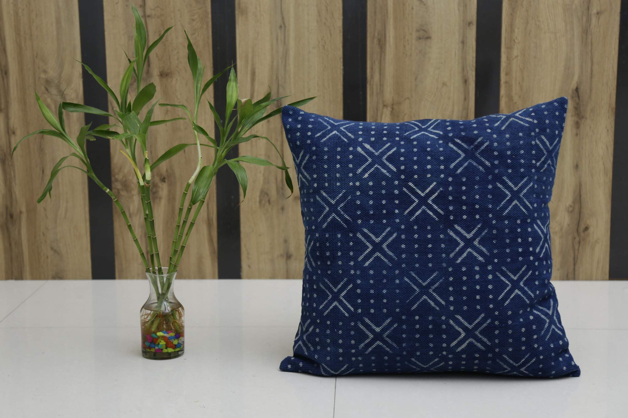 Funda de almohada floral decoración del hogar,Cojín Indigo Cojín de 20 "x 20" pulgadas,Cojín de alfombra Cojín de tela de barro,Cojín decorativo Funda de cojín de algodón,Cojín con estampado bloques