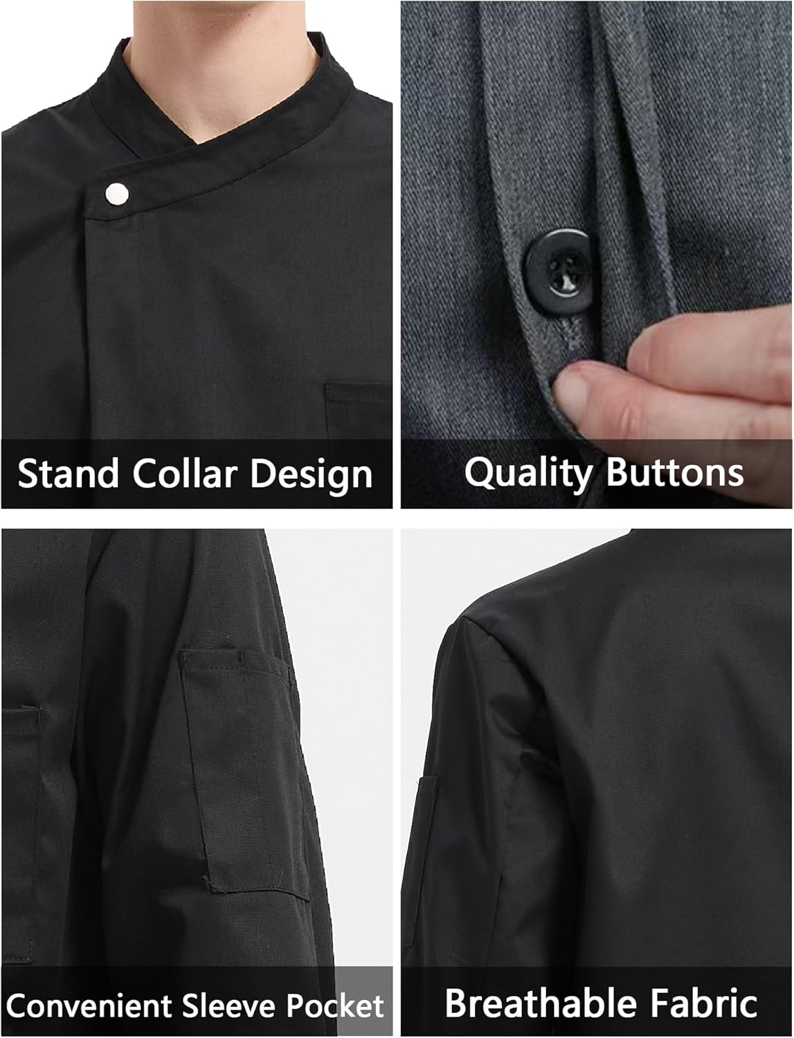 KITCHIEF Chef Clothes Men Black Chef Coat Long Sleeve Chef Jacket Men,Chef Uniform for Kitchen,Restaurant,Hotel Uniform - Image 4
