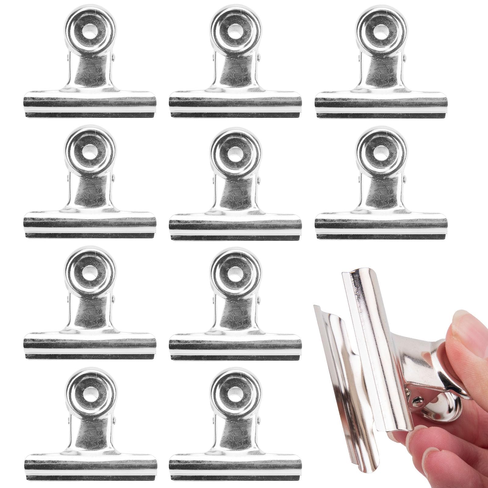 10pcs Silver Metall Bull Binder Clips, 90mm Large Hinge Clip for Crafts, Photo, and Office