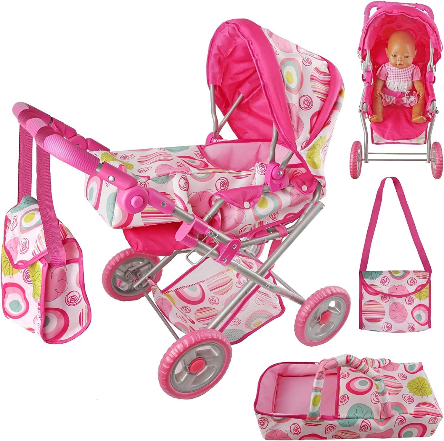 Amazon.com: Baby Doll Stroller with Doll Carriage Bags Set Fits Dolls ...