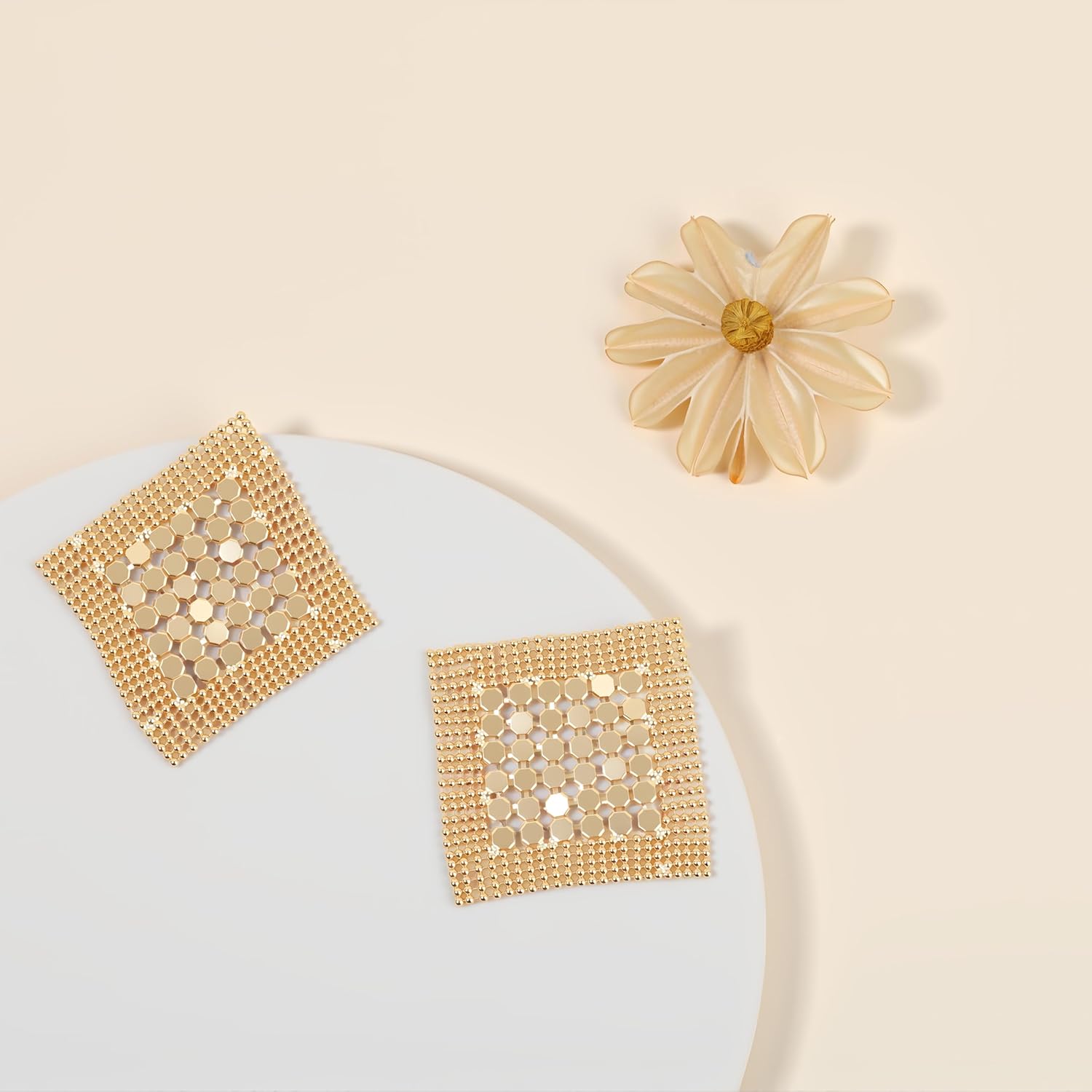 Gold Statement Geometric Diamond Grid Sequin Metal Earring| Trendy Dreamcatcher Earrings|Perfect for Parties Outings|Ideal Gifts for Sisters Girlfriends Colleagues. - Image 6