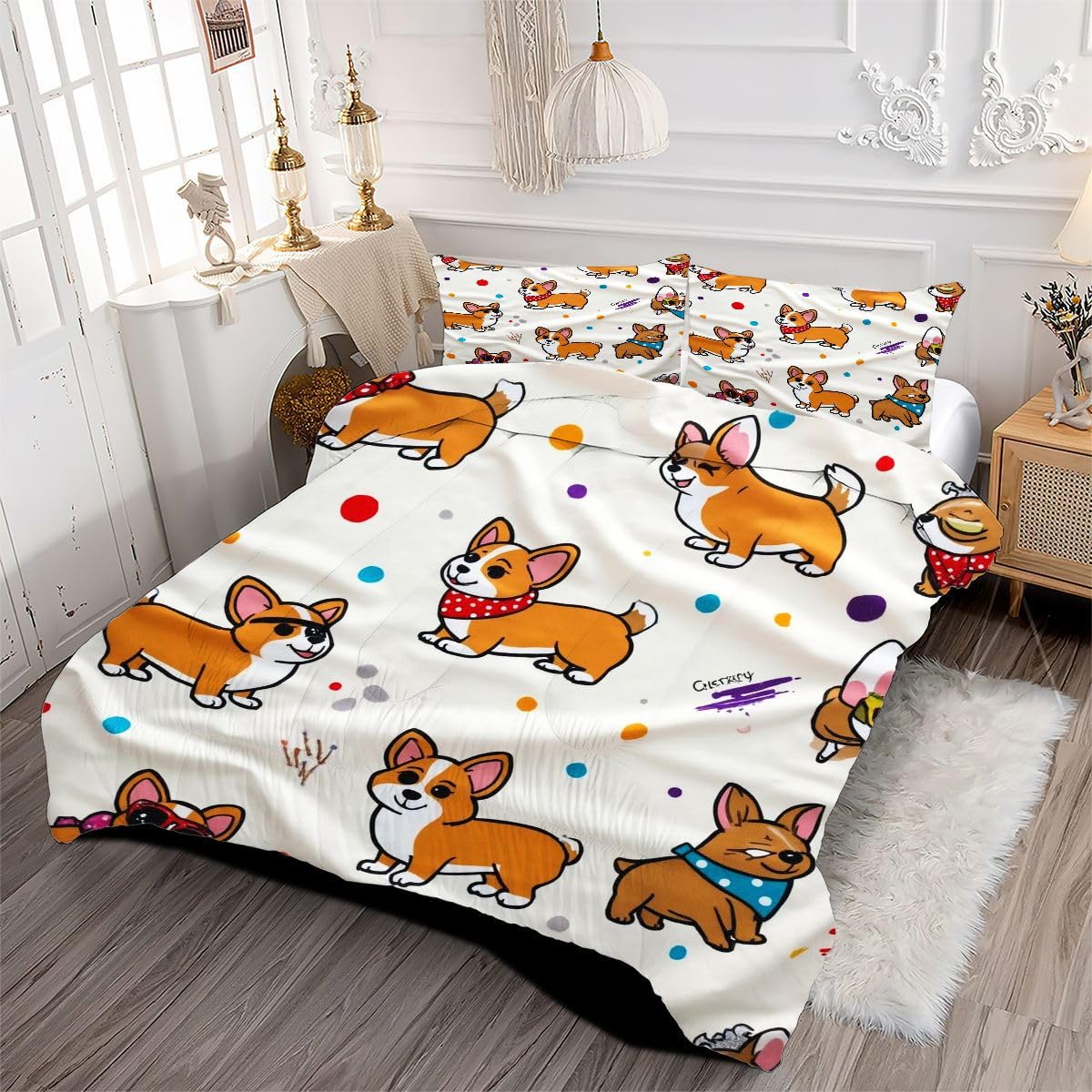Edredón Nordica Cama 150-220x240 cm Perro de Dibujos Animados, 3 Piezas Juego de Ropa para Adultos, 3D Edredón de Microfibra y 2 Funda de Almohada (220 x 240-50 x 75)