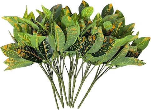 6 Bundles of Artificial Green Plants, Artificial Greenery, Fake Floral Plants Decor Outdoor Artificial Plants,Plastic Plants,Outdoor Large Decorative Flowers (Color Changing Wood)