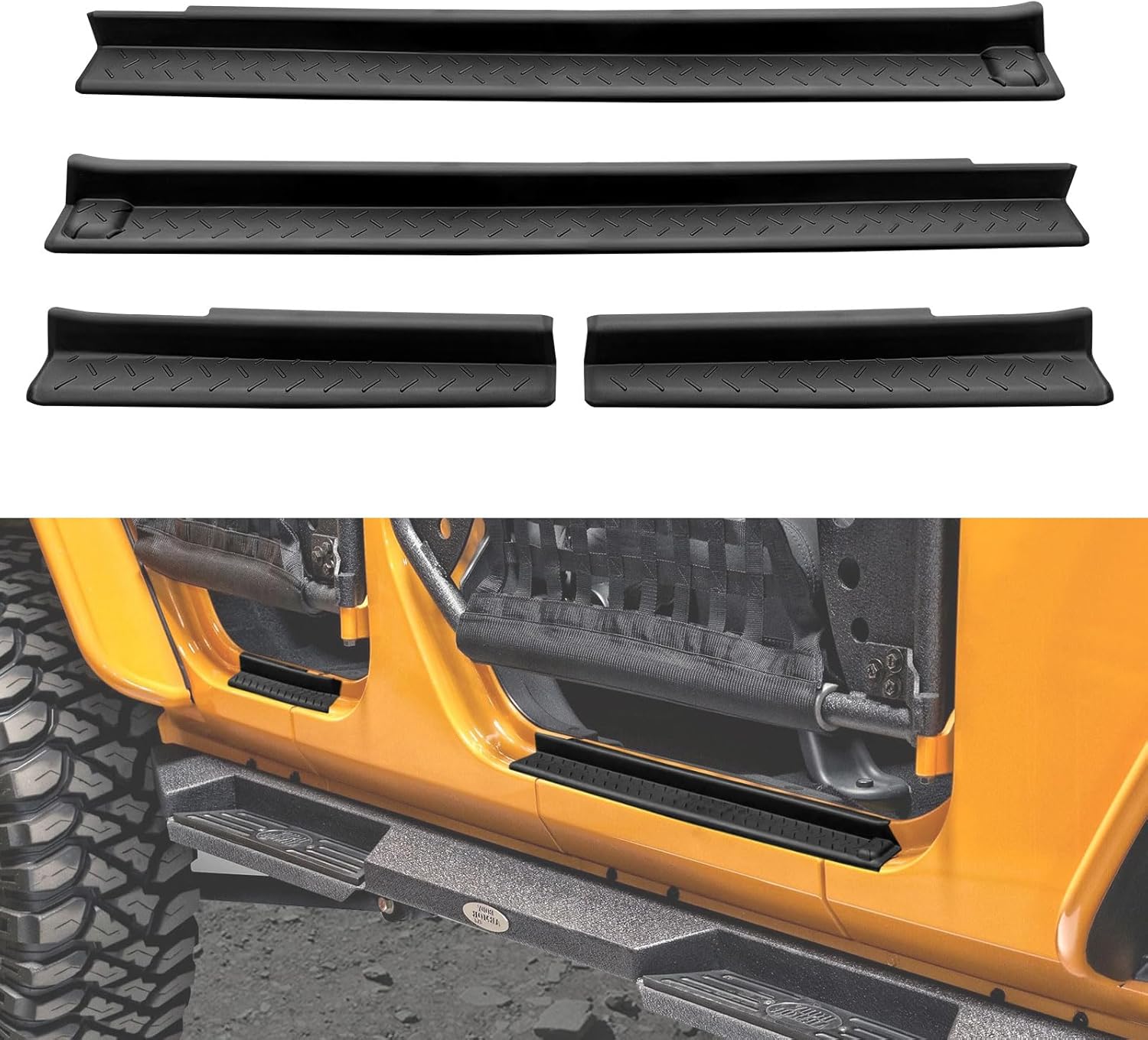 Door Sill Guards Protectors for Jeep Wrangler JK JKU 2007-2018 Accessories, Front & Rear Door Entry Guard Kit for 2010 2011 2012 2012 2013 2014 2015 2016 2017 Wrangler JK Unlimited 4 Door ABS Plastic