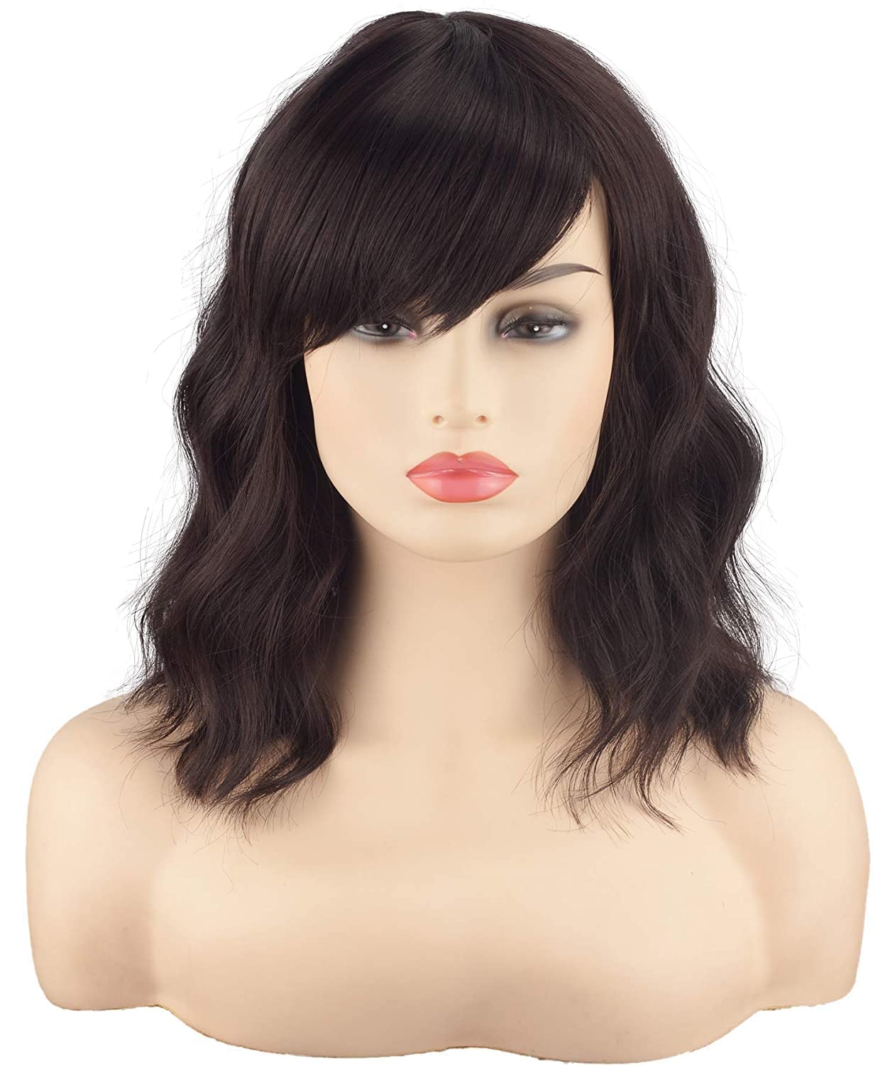 LUSH LOCKS Short Bob Wavy Wig With Bangs For Women