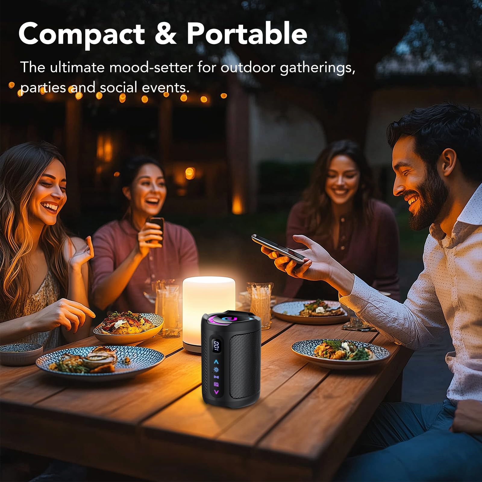 Cassa Bluetooth Portatili senza fili con luce LED, Display Digitale Intelligente+Smart EQ, Altoparlante Bluetooth Bassi Potente, Bluetooth 5.4, Speaker da Esterno per Viaggi, Sport, Feste, Ciclismo