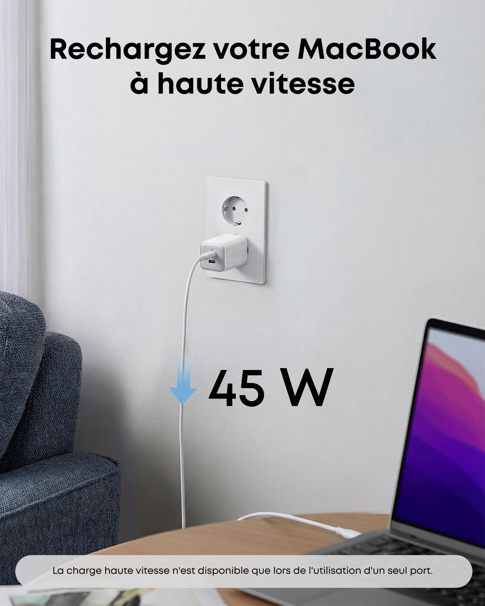 Anker 523 Chargeur USB C 47 W (Nano 3), Chargeur Samsung Charge Rapide GaN Compact 2 Ports pour iPhone 16/16 Plus/ 16 Pro Max/15/14/13, Galaxy, Pixel 4/3, iPad/iPad Mini (câble Non Inclus), Blanc