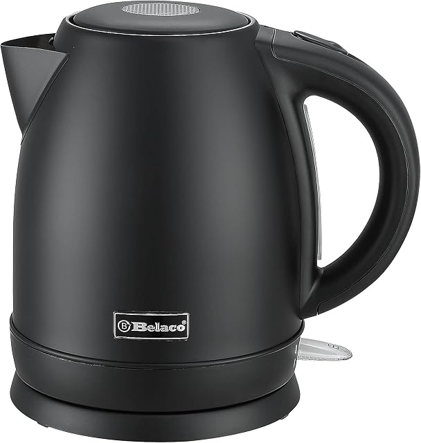 Belaco Electric Kettle Stainless Steel Housing 1.7L Fast Boil Cordless 360° Rotation Removable Water Filter 1800-2200W UK Plug Auto Shut-Off & Boil-Dry Protection (Black) (Black)