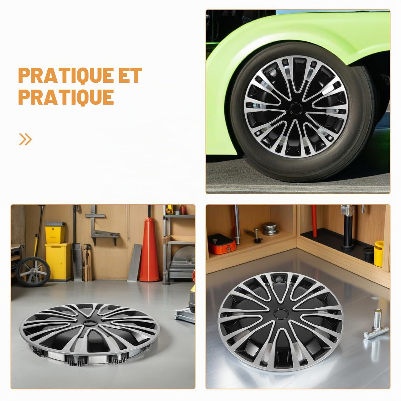 Cabilock Enjoliveur de Roue 13 Pouces Universel Argenté et Noir, Cache Moyeu Automobile en Plastique Abs Résistant, Couvercle de Jante pour Auto, Voiture, Fiesta, C3 et Panda
