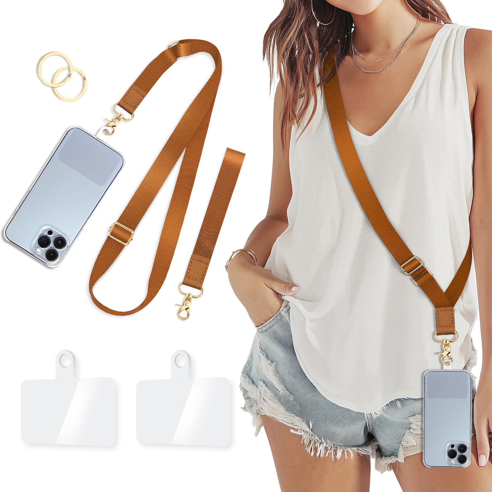 Piefly Cell Phone Lanyard Crossbody Wrist Strap Adjustable for Women Brown