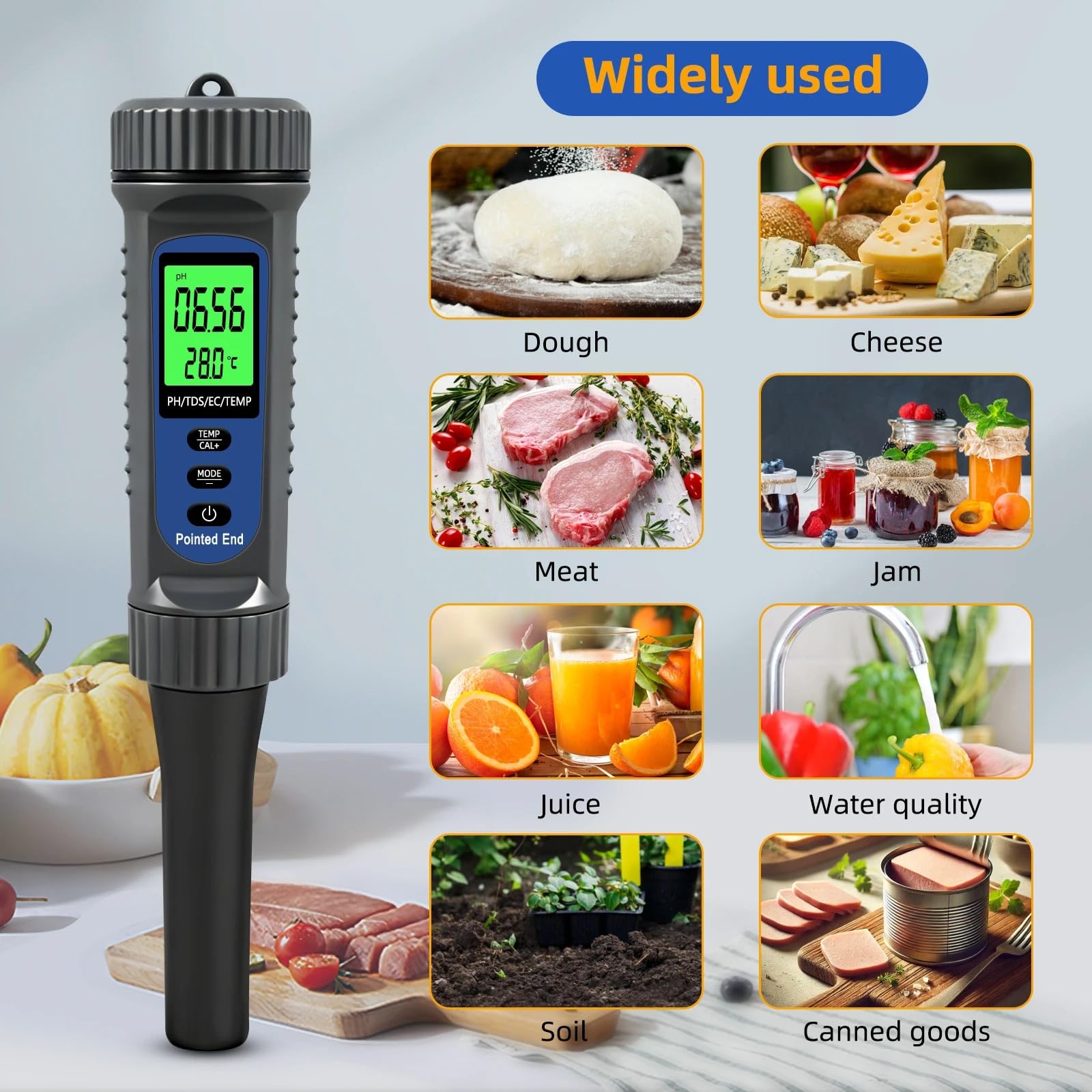 Miernik temperatury PH EC TDS 4 w 1 do wody i żywności Dokładny Tester LCD ATC Wymienna elektroda jakości