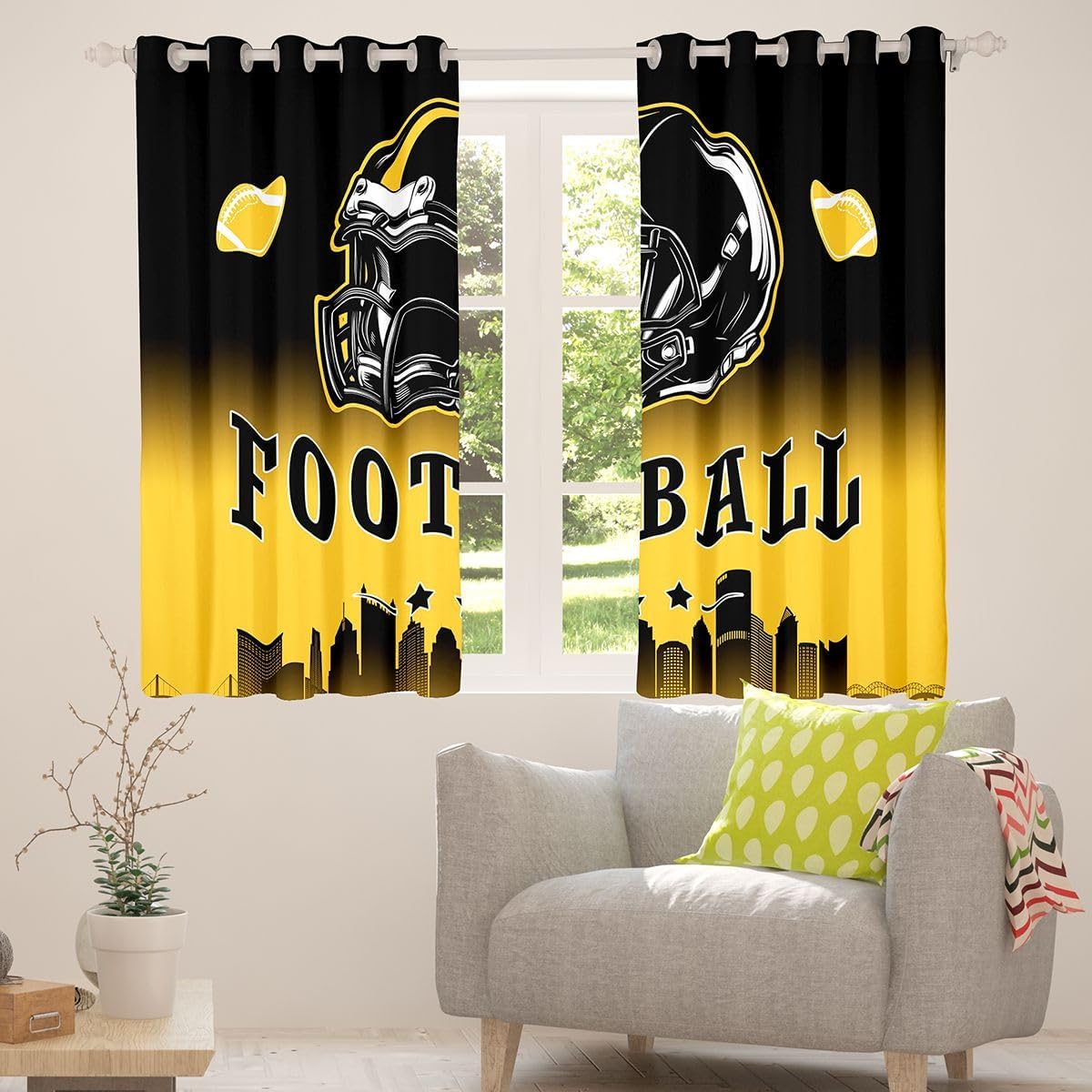 Erosebridal American Soccer 52" Wx63 L Window Treatments Drapes for Kids Boys Teen Adults,Sports Rugby Blackout Curtains Football City Window Curtains 2 Panel Sets