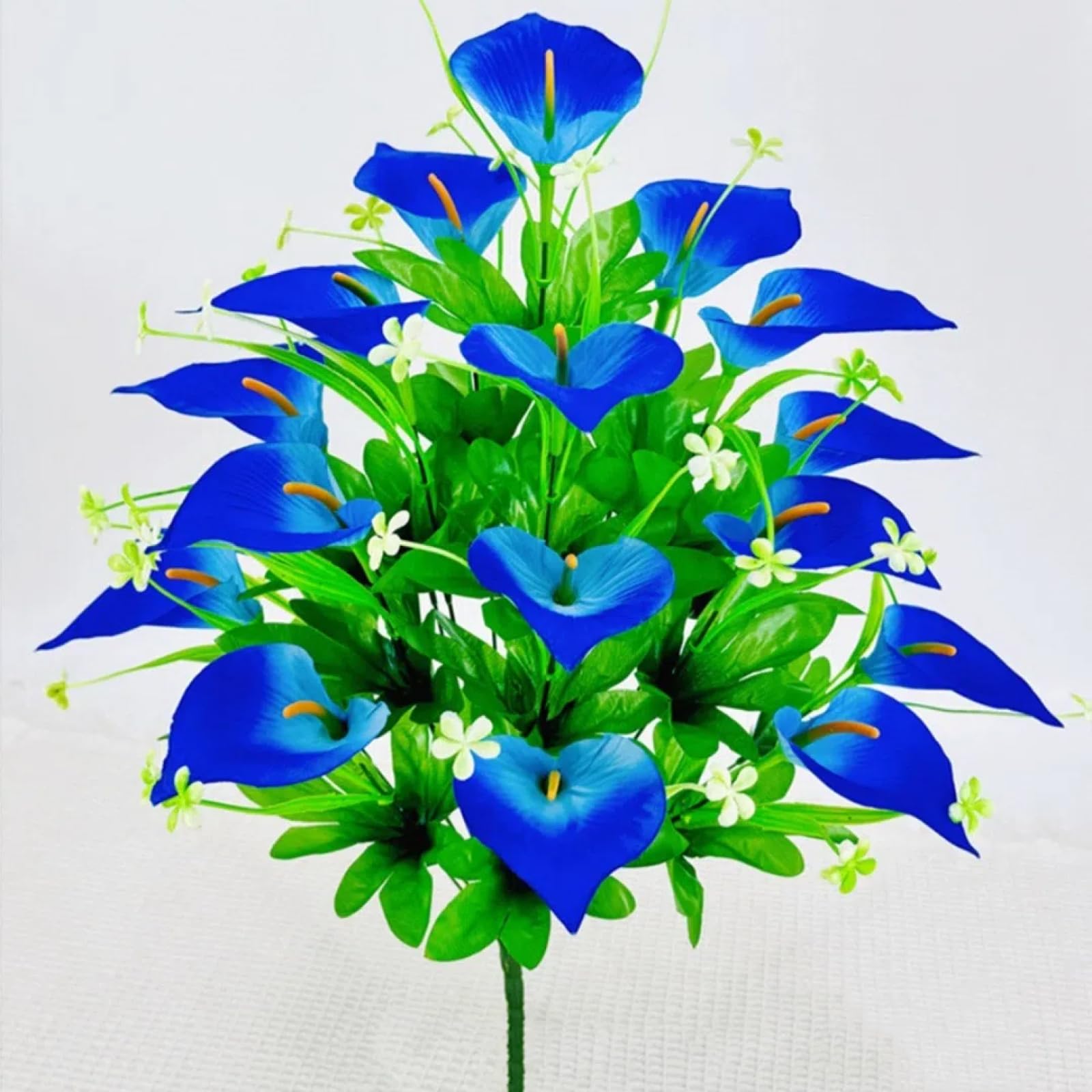 Kliuyanwe 18 Matt Calla Lilies Bright Blue Artificial Flowers 18 Heads Matte Cloth Calla Lily Flower Arrangement Bouquet Home Living Room Decoration