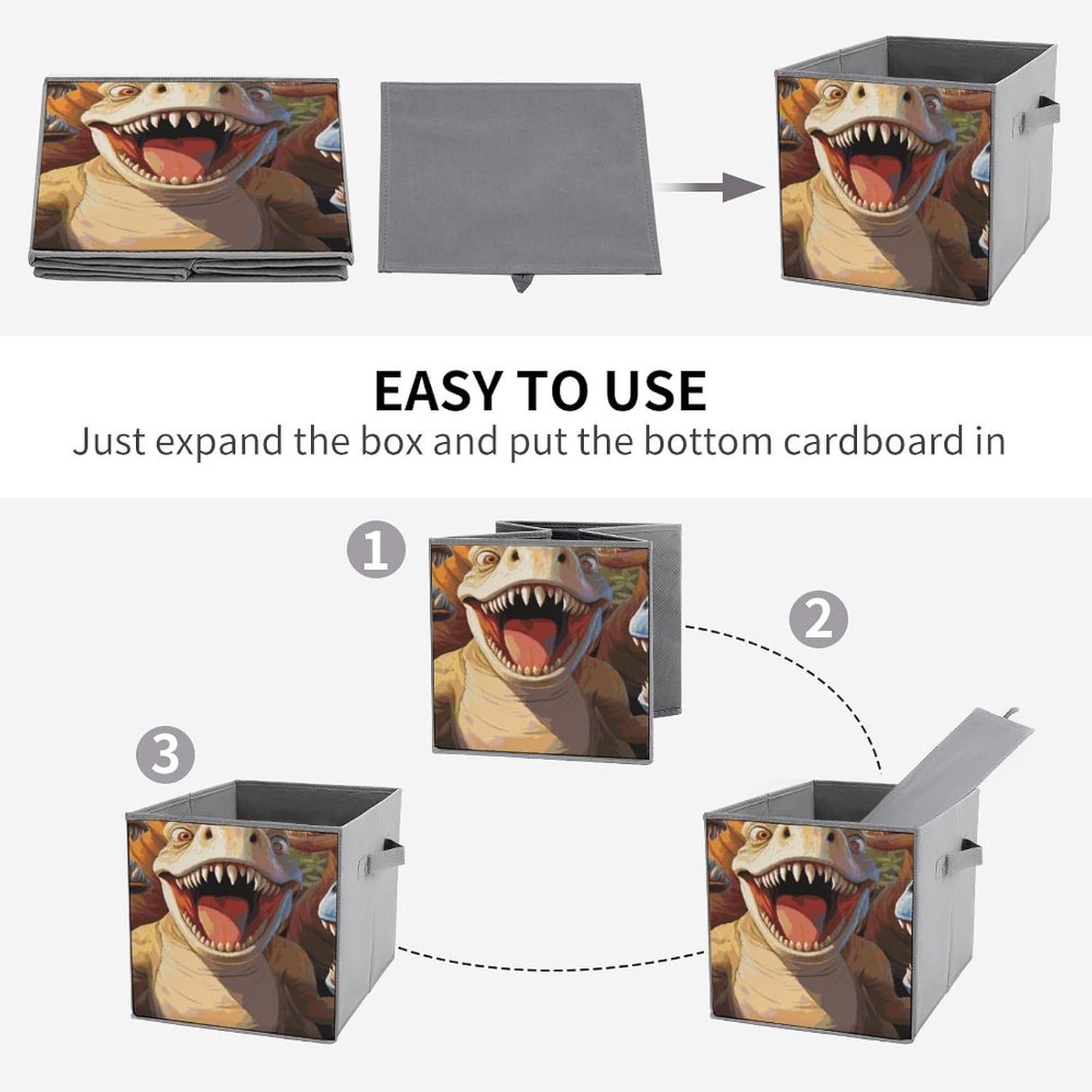 Multi Use Organizer Bins, Dinosaurs Selfie Printed Storage Bins, Foldable Storage Baskets Are Suitable For Bedrooms, Offices, And Cars