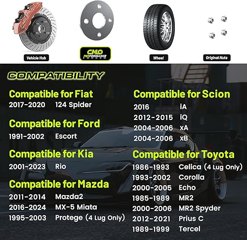 Miniatura 3 de Customadeonly Espaciadores de rueda centrados de 0.197 in 4x100 compatibles con 124 Spider Escort Rio Sephia Spectra Miata mx-5 Protégé iA iQ xA xB