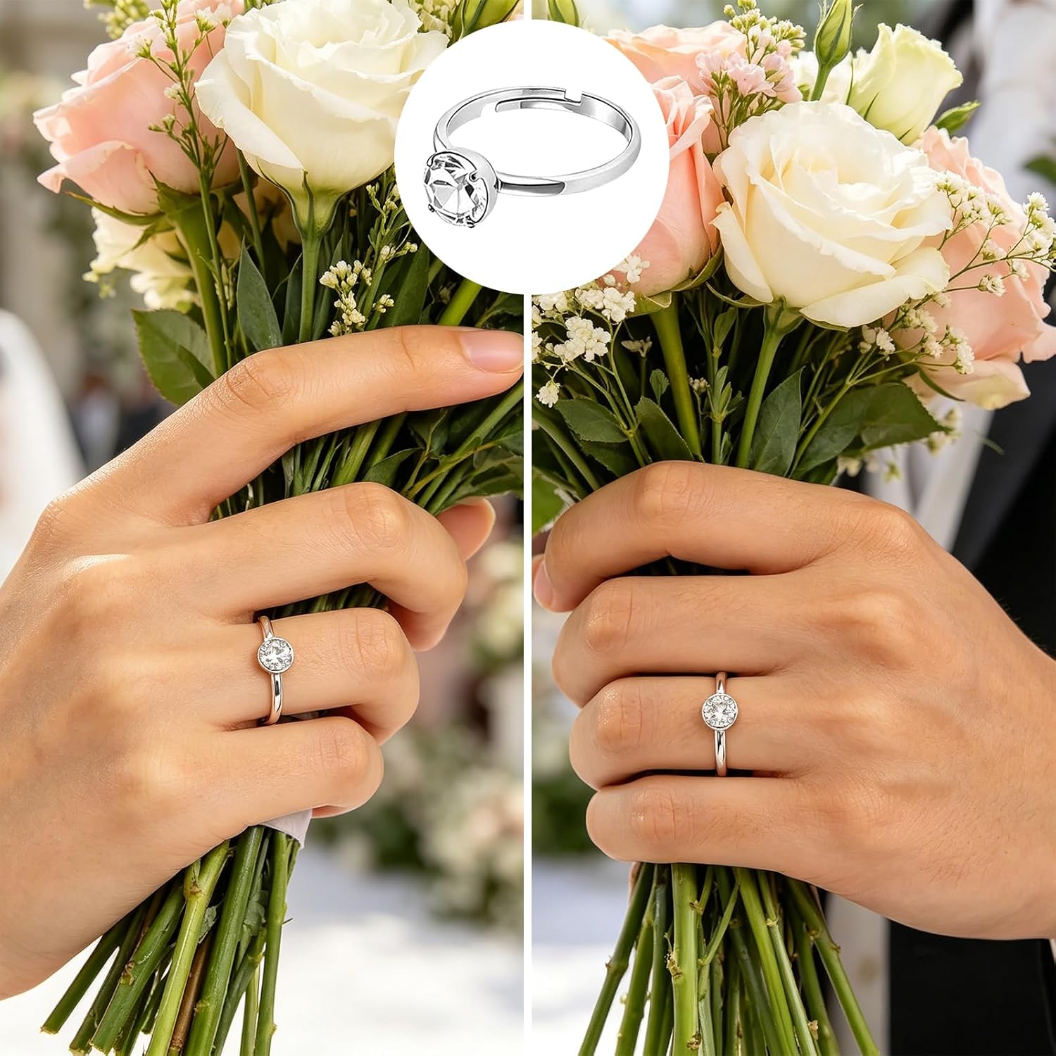 40 pcs Fake Wedding Rings, Adjustable Bridal Shower Diamond Ring, Engagement Rings Plastic Ring for Wedding Engagement Table Decorations Party Favors - 4 Colors